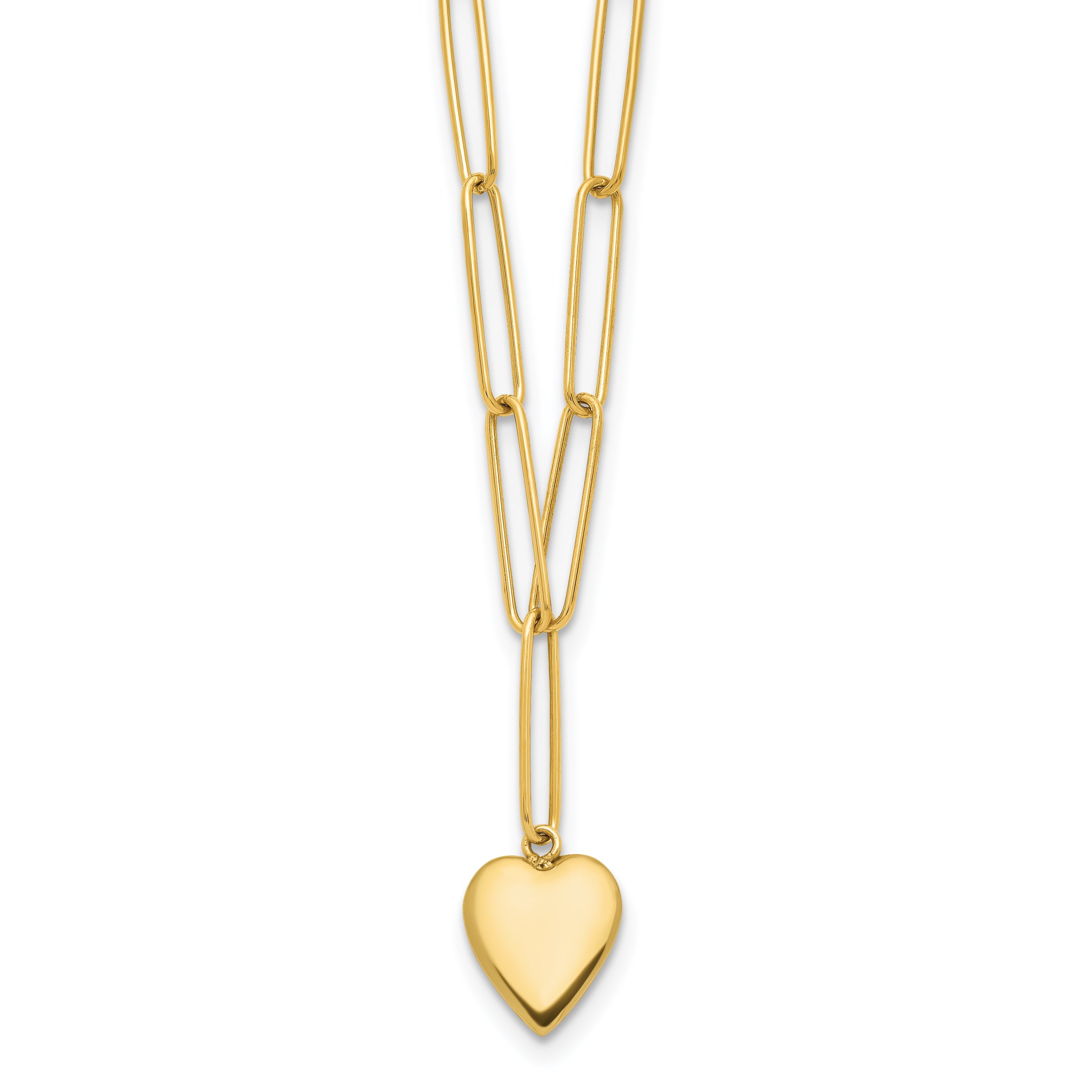 14K Polished Heart Paperclip Link Necklace