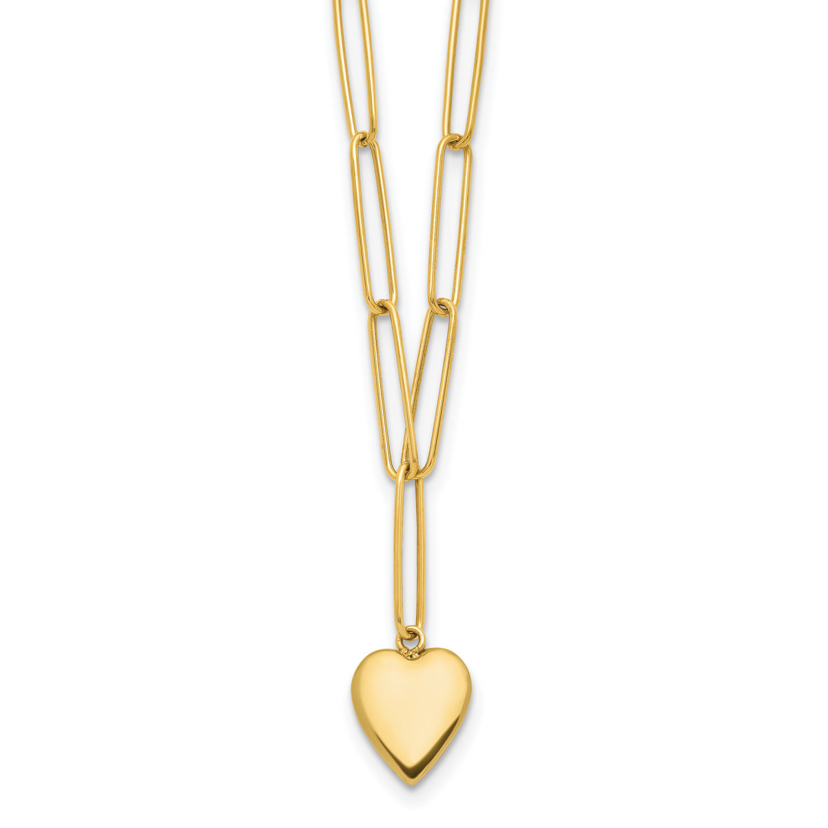 14K Polished Heart Paperclip Link Necklace