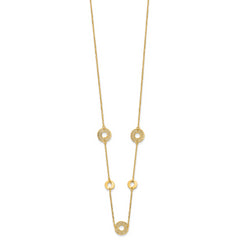 14K Polished and Filigree Circle Stations with 1in. ext. Necklace