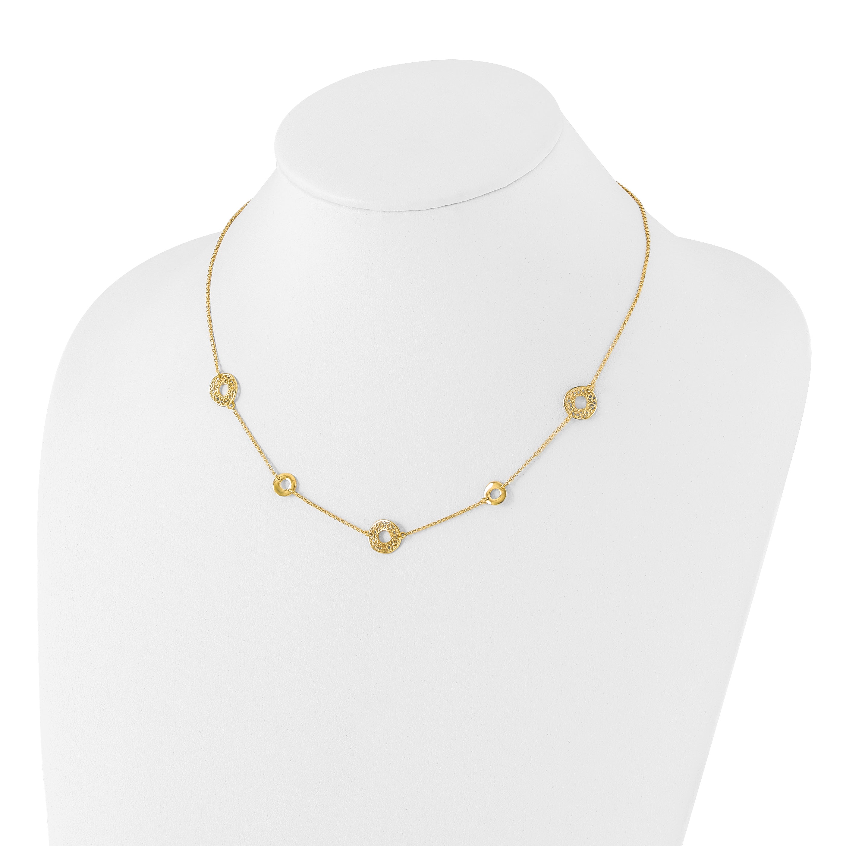 14K Polished and Filigree Circle Stations with 1in. ext. Necklace