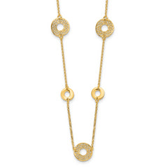 14K Polished and Filigree Circle Stations with 1in. ext. Necklace