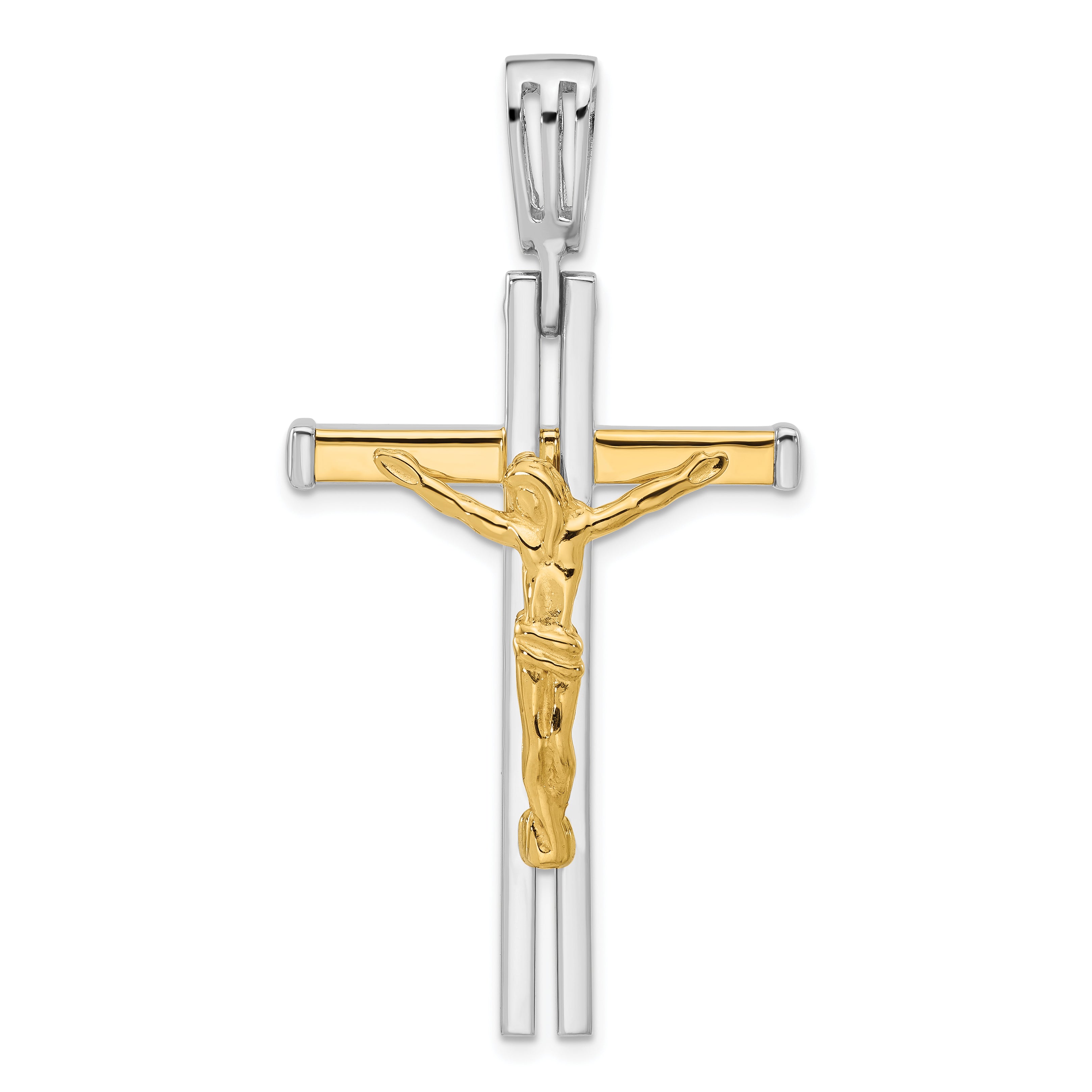 14K Two-tone Polished Crucifix Pendant