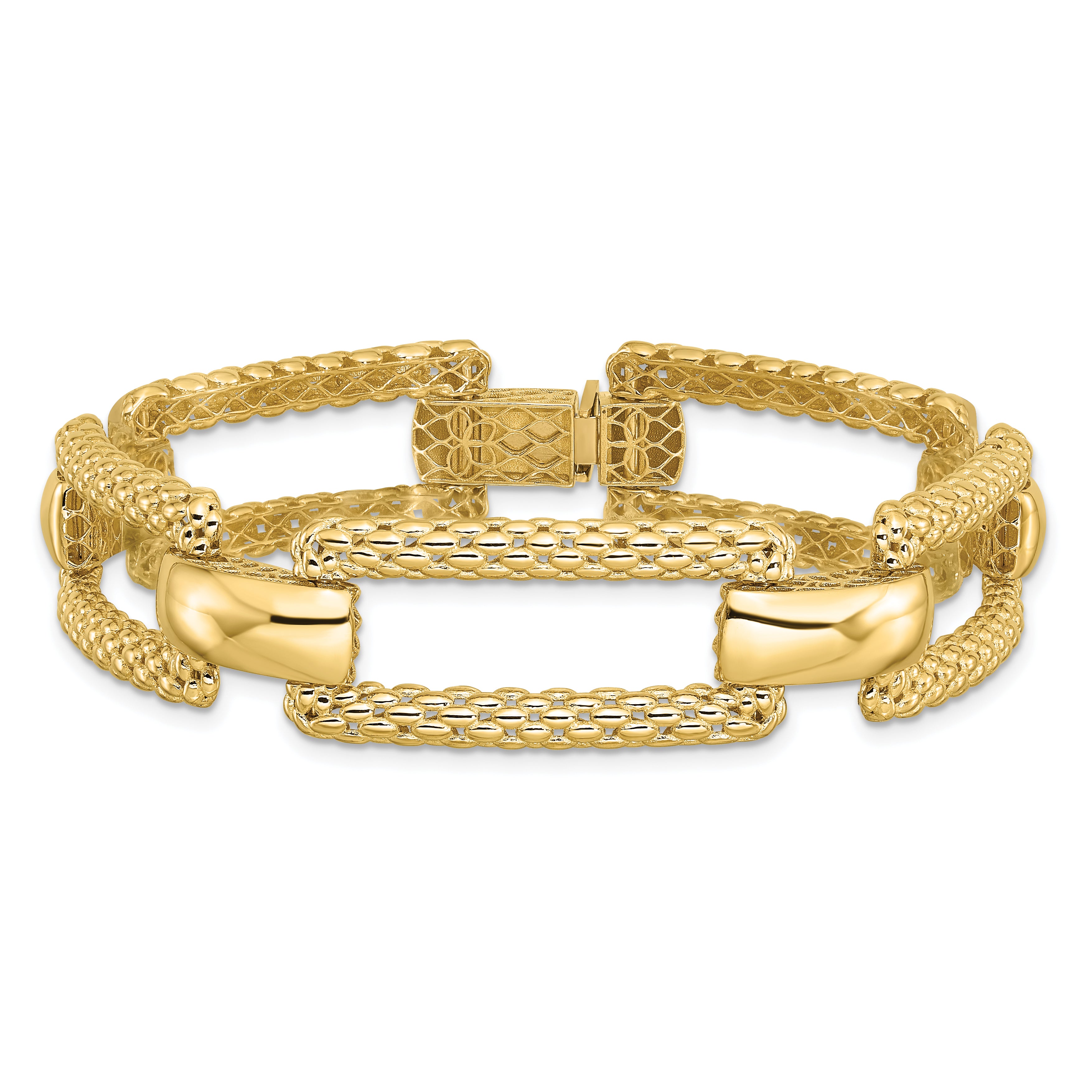 14K Polished and Textured Fancy Bracelet