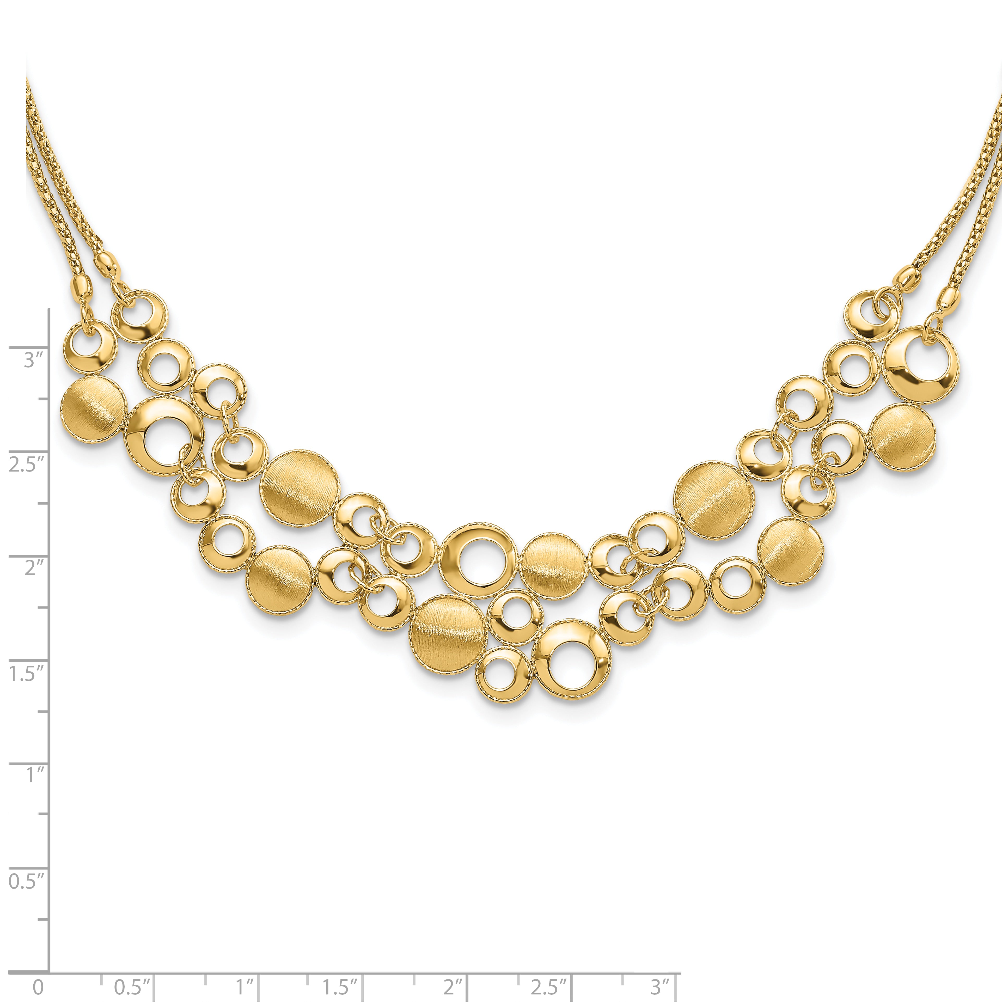 14K Polished and Satin Circles with 2in. ext Necklace