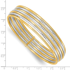 14K Two-tone Diamond-cut 7 Layer Slip on Bangle