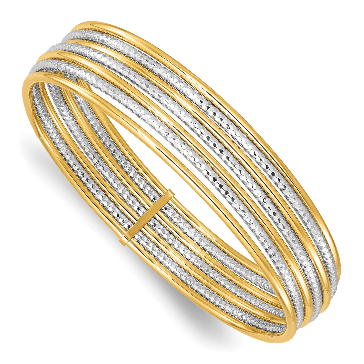 14K Two-tone Diamond-cut 7 Layer Slip on Bangle