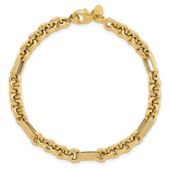 14K Polished and Textured Fancy Link Bracelet