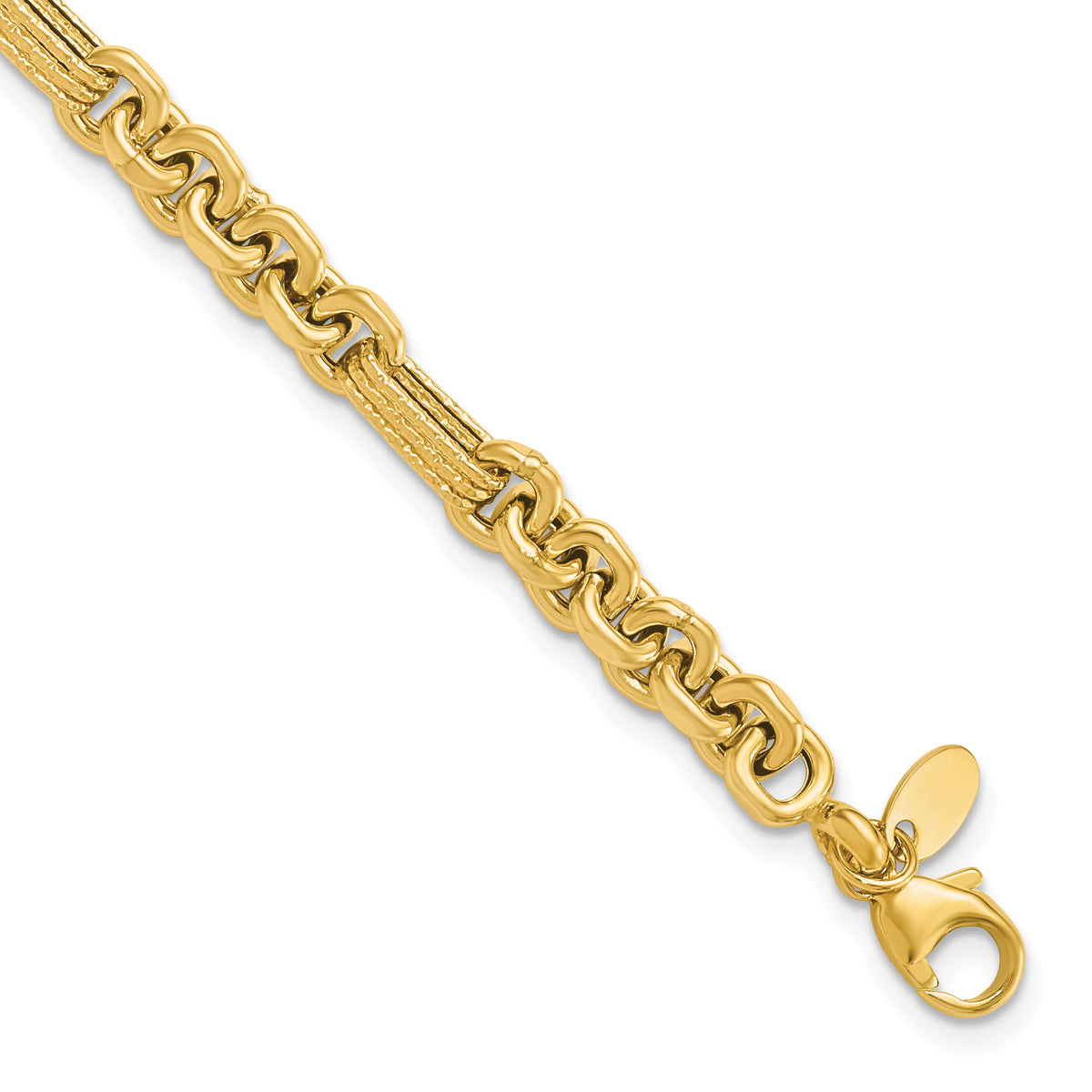 14K Polished and Textured Fancy Link Bracelet