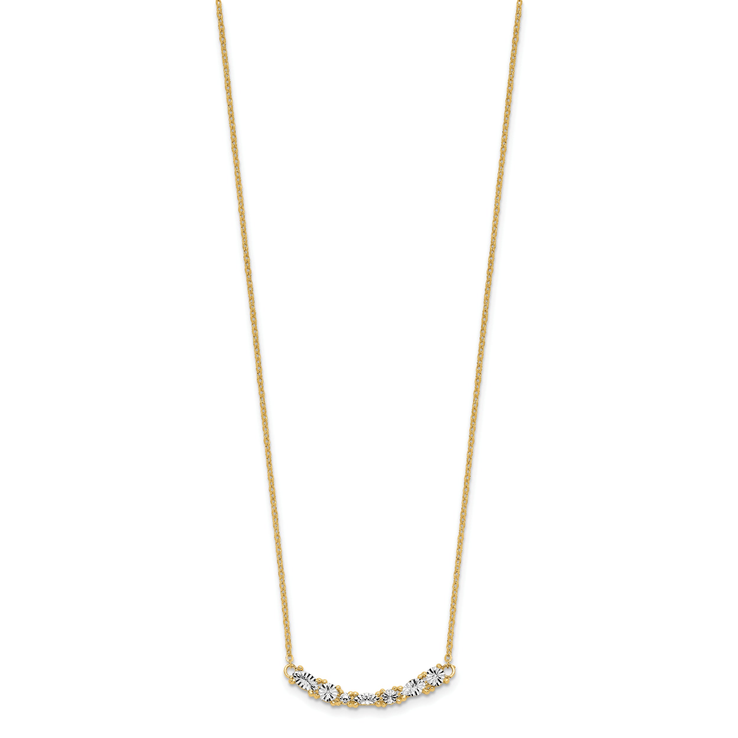 14K and White Rhodium Polished and Diamond-cut Bar Necklace