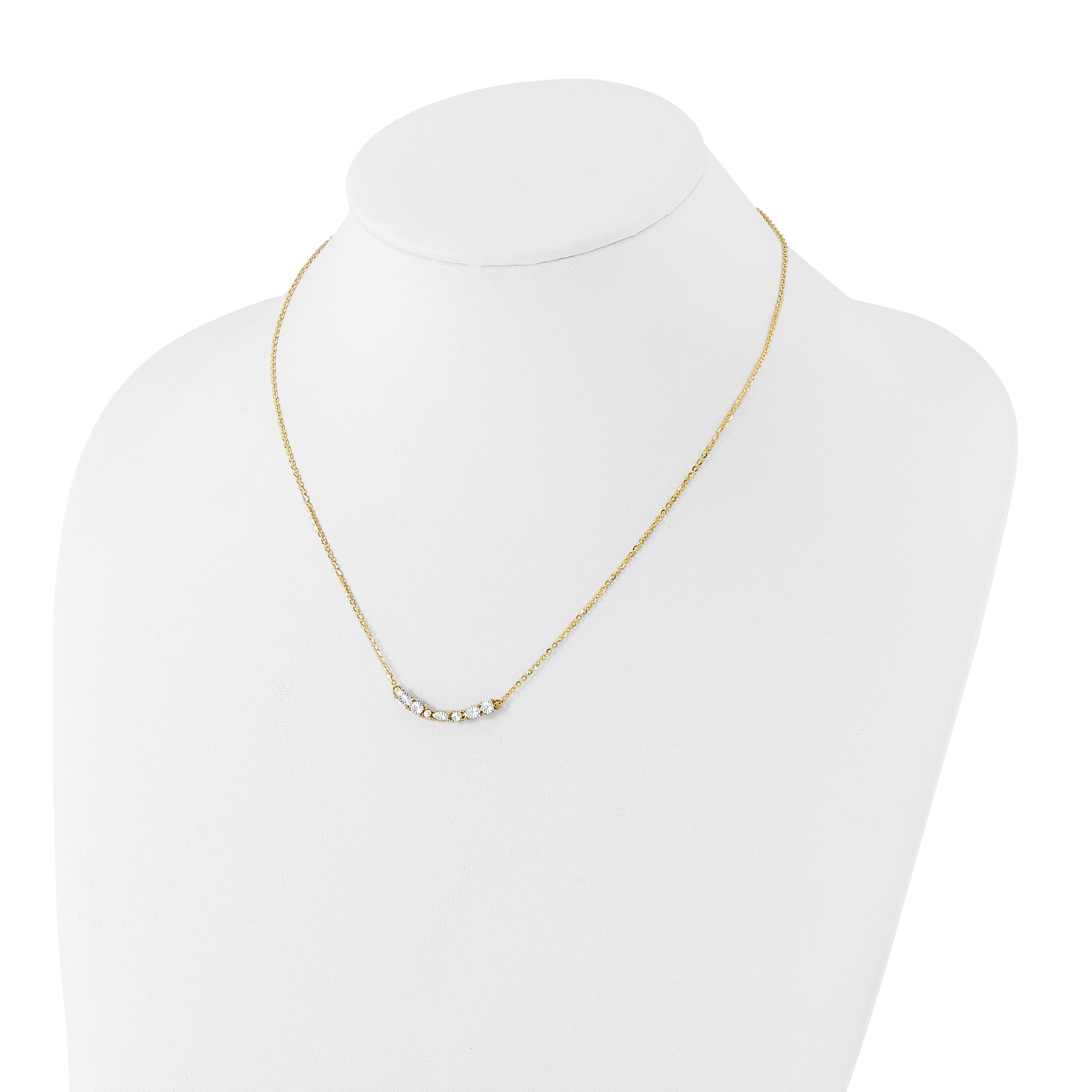 14K and White Rhodium Polished and Diamond-cut Bar Necklace