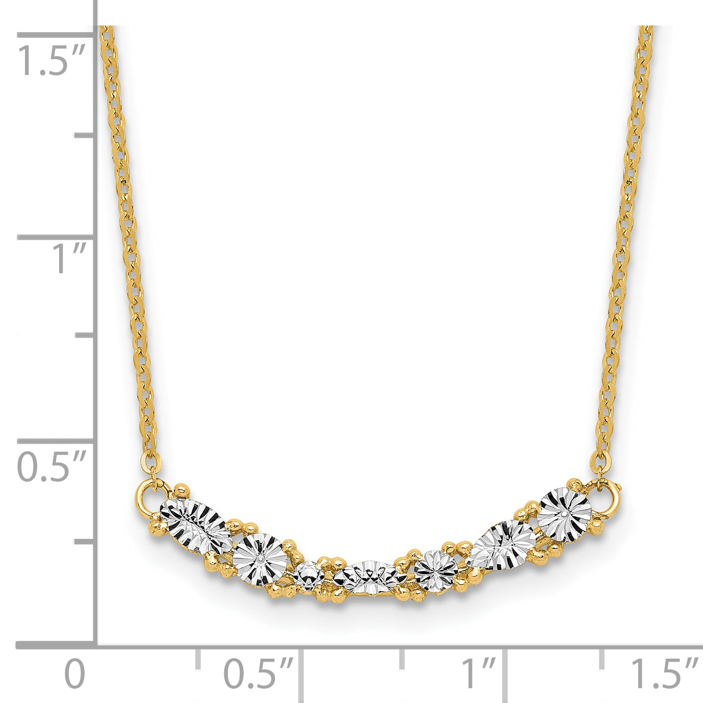 14K and White Rhodium Polished and Diamond-cut Bar Necklace