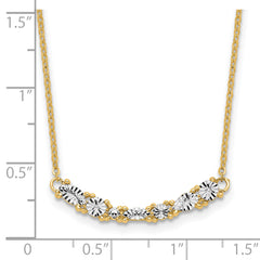 14K and White Rhodium Polished and Diamond-cut Bar Necklace