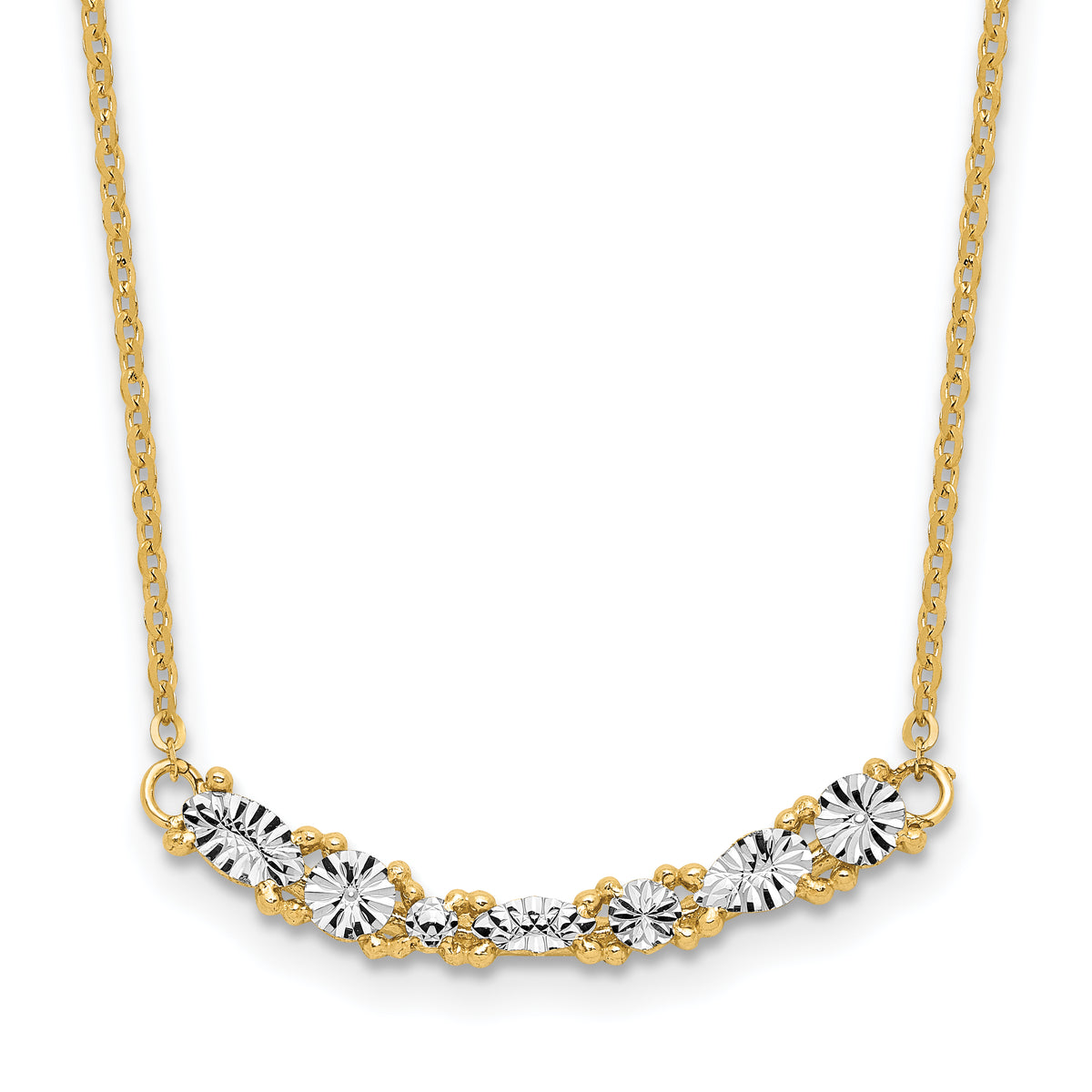 14K and White Rhodium Polished and Diamond-cut Bar Necklace