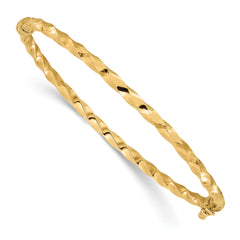 14K Polished and Diamond-Cut Twisted Hinged Bangle