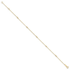 14K Polished CZ Station 9in Plus 1in. ext. Anklet