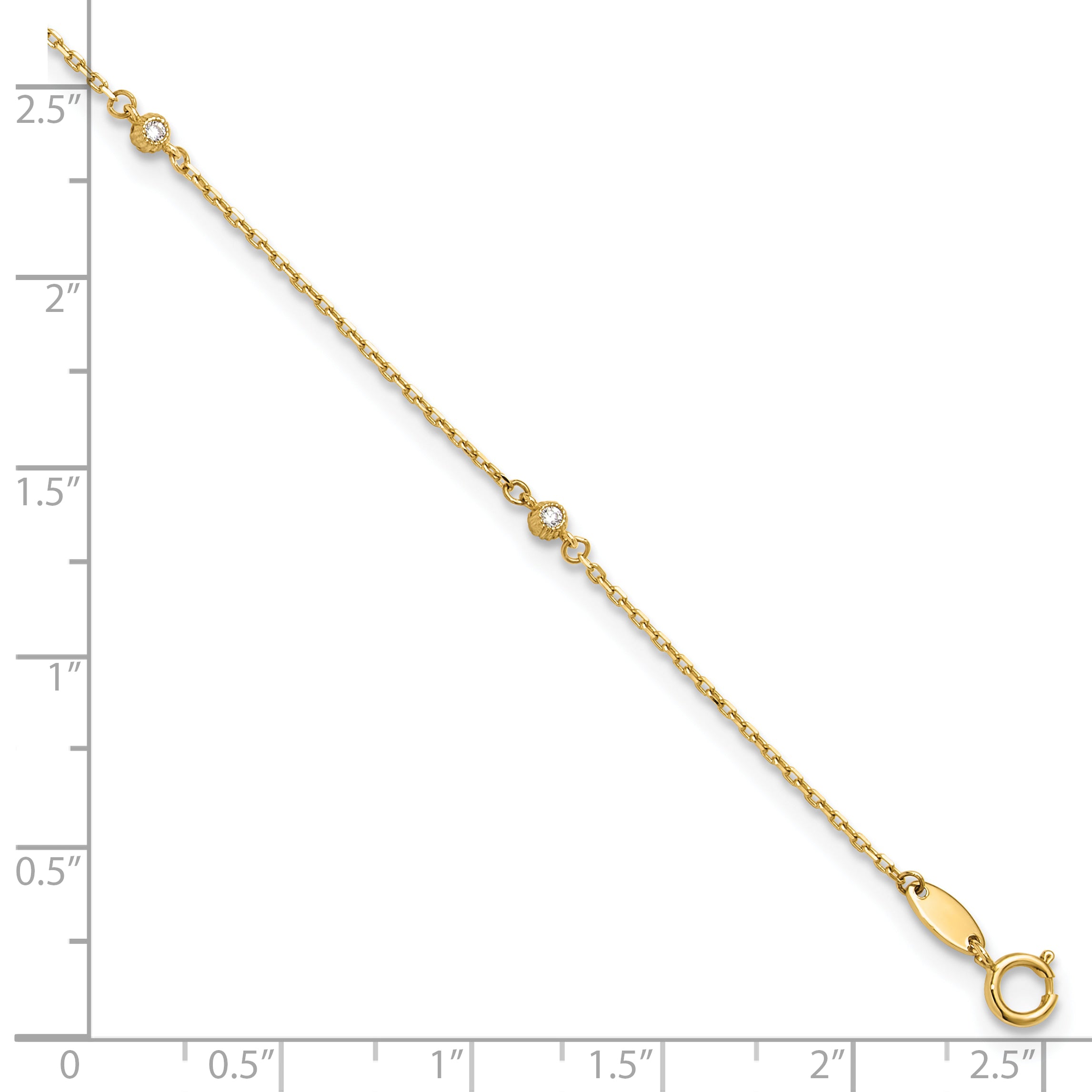 14K Polished CZ Station 9in Plus 1in. ext. Anklet