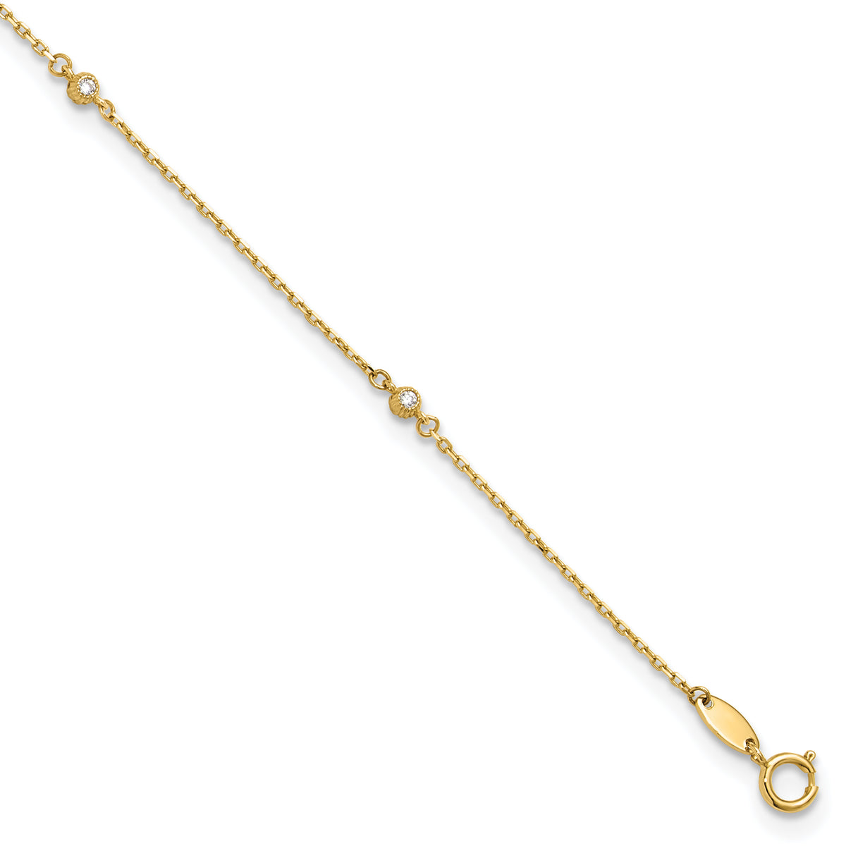 14K Polished CZ Station 9in Plus 1in. ext. Anklet