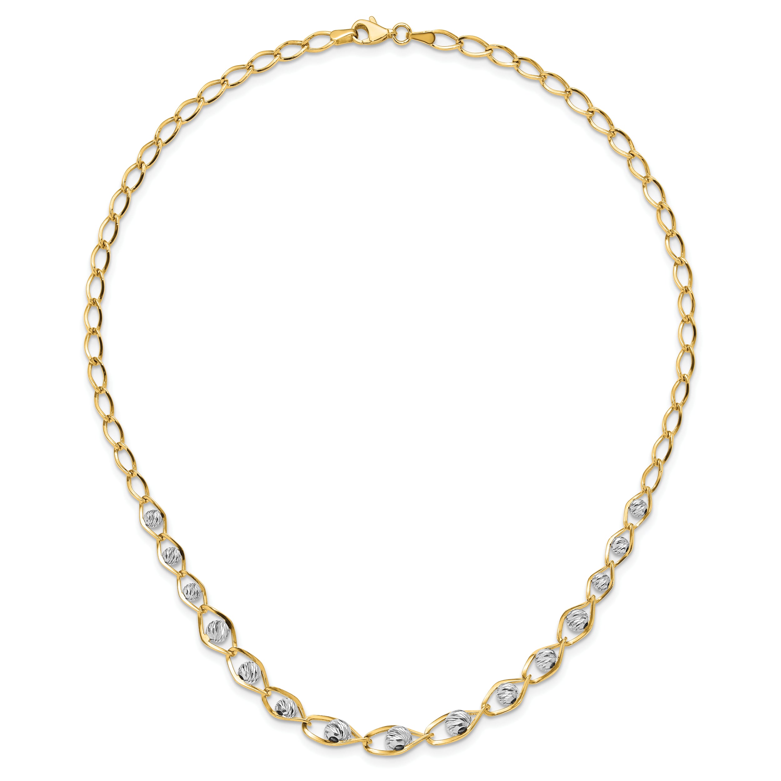 14K Two-tone Polished with Diamond-cut Beads Fancy Necklace