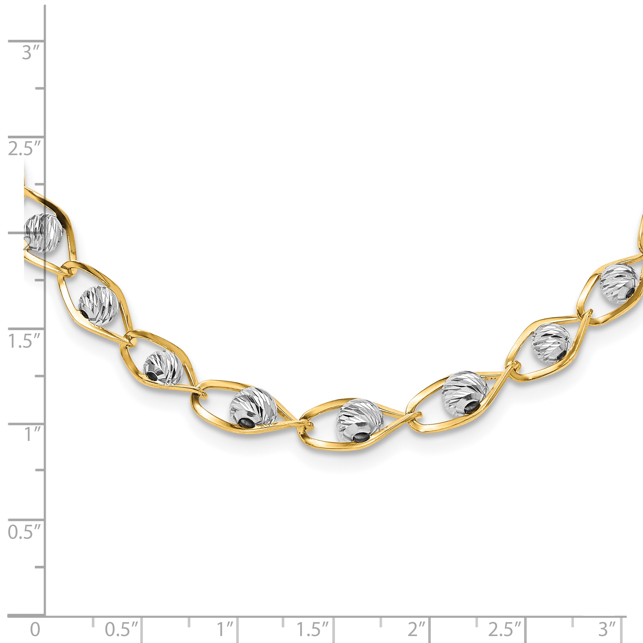 14K Two-tone Polished with Diamond-cut Beads Fancy Necklace