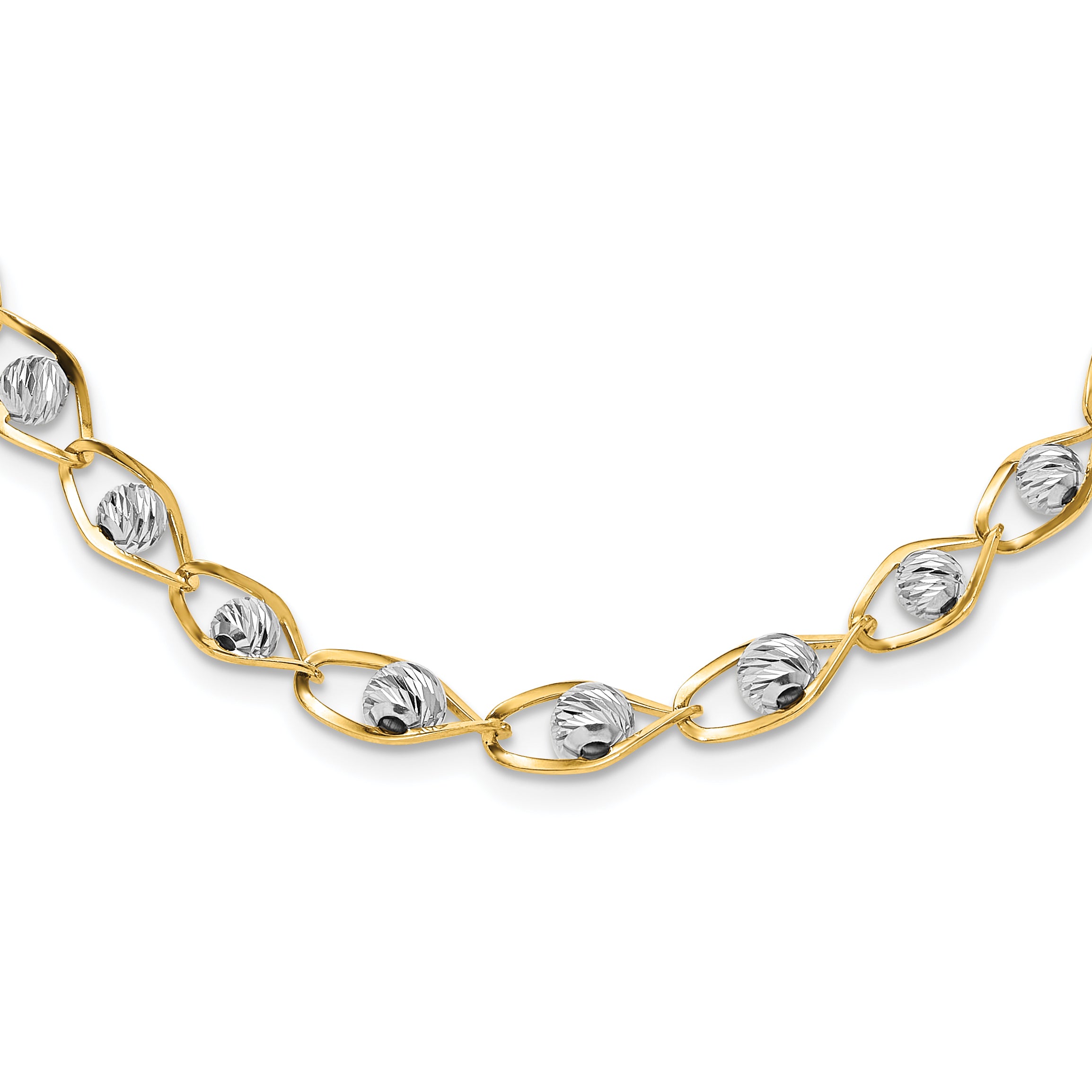 14K Two-tone Polished with Diamond-cut Beads Fancy Necklace