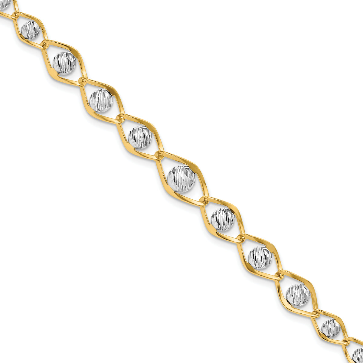 14K Two-tone Polished with Diamond-cut Beads Fancy Bracelet