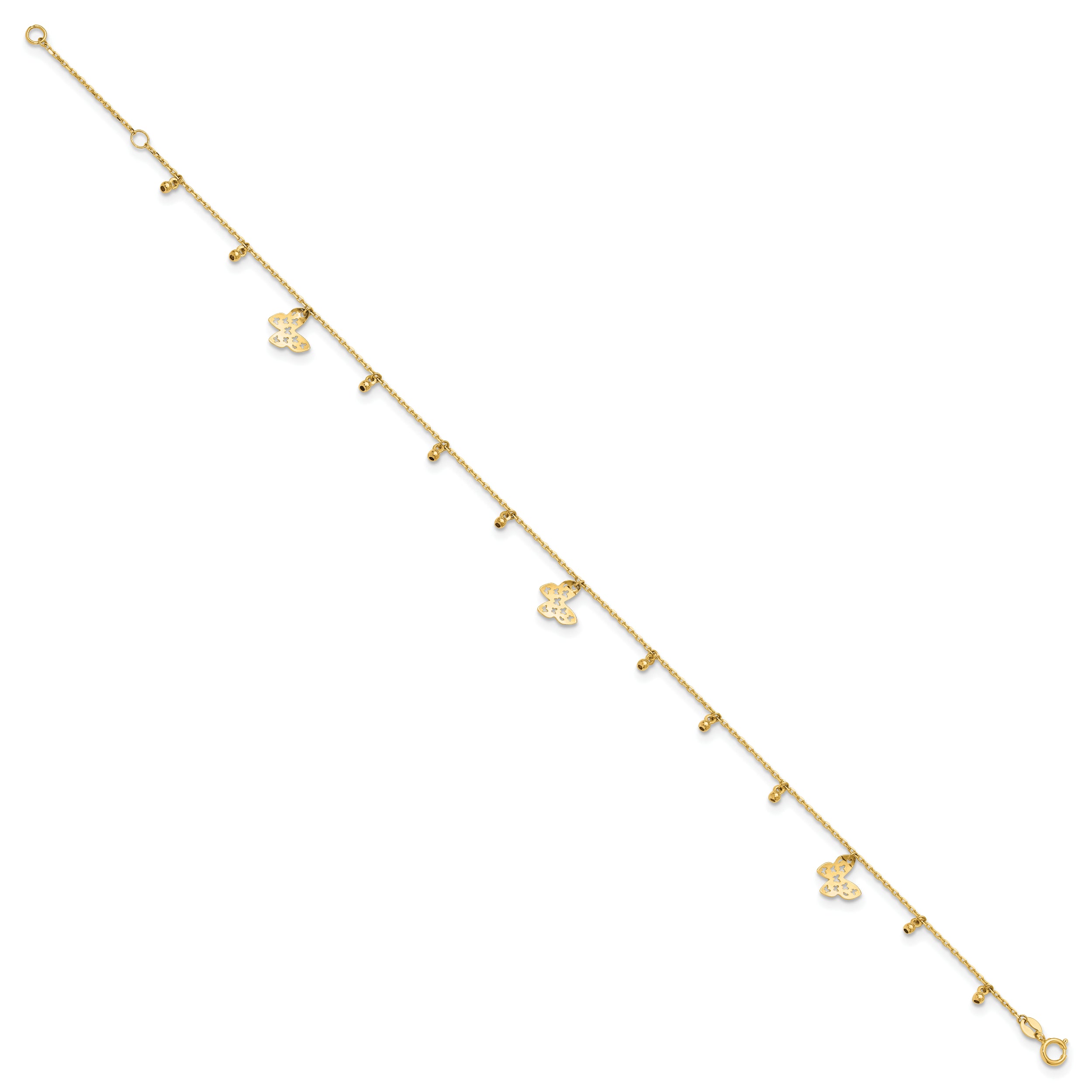 14K Polished Butterfly 9in Plus 1in. ext. Anklet