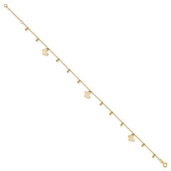 14K Polished Butterfly 9in Plus 1in. ext. Anklet