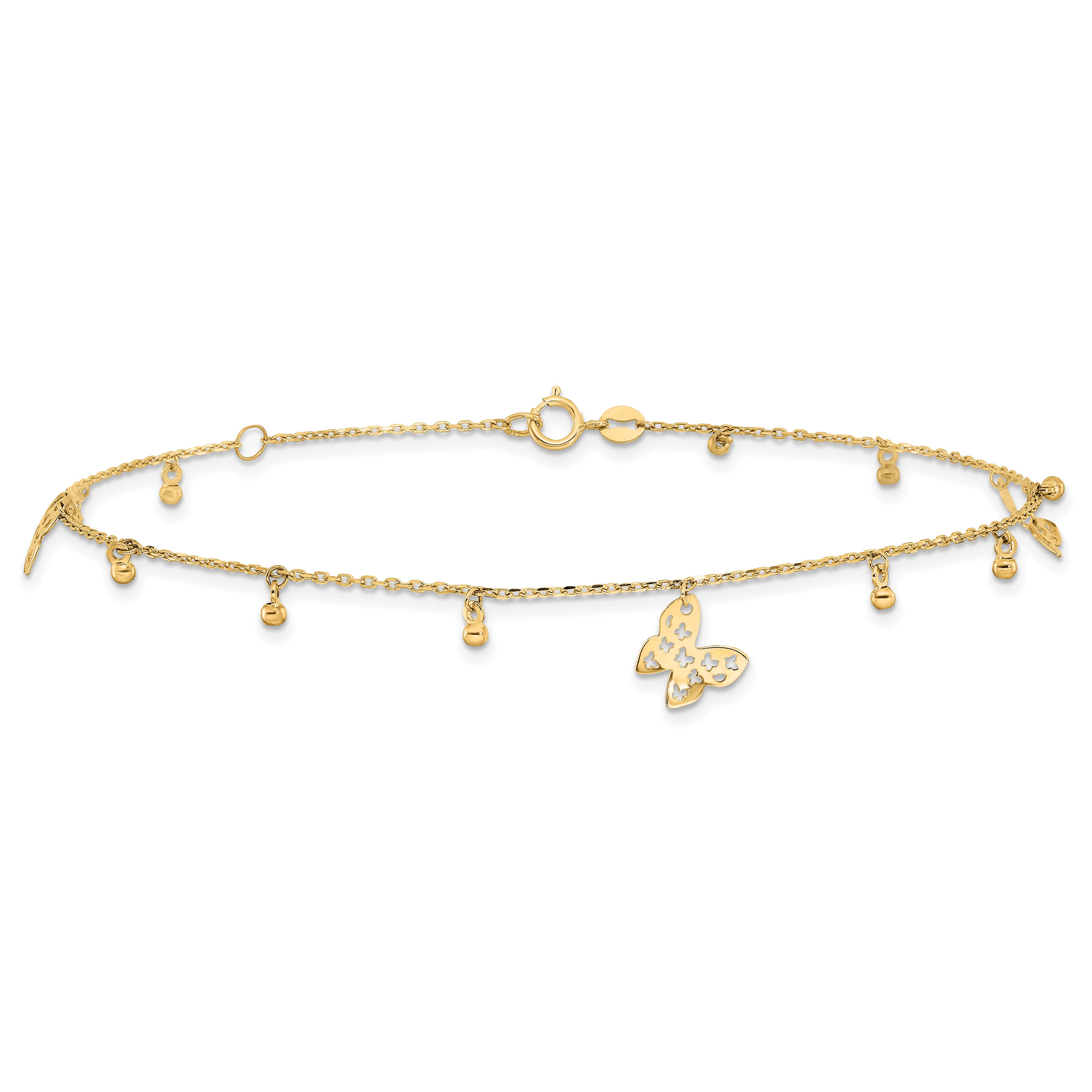 14K Polished Butterfly 9in Plus 1in. ext. Anklet