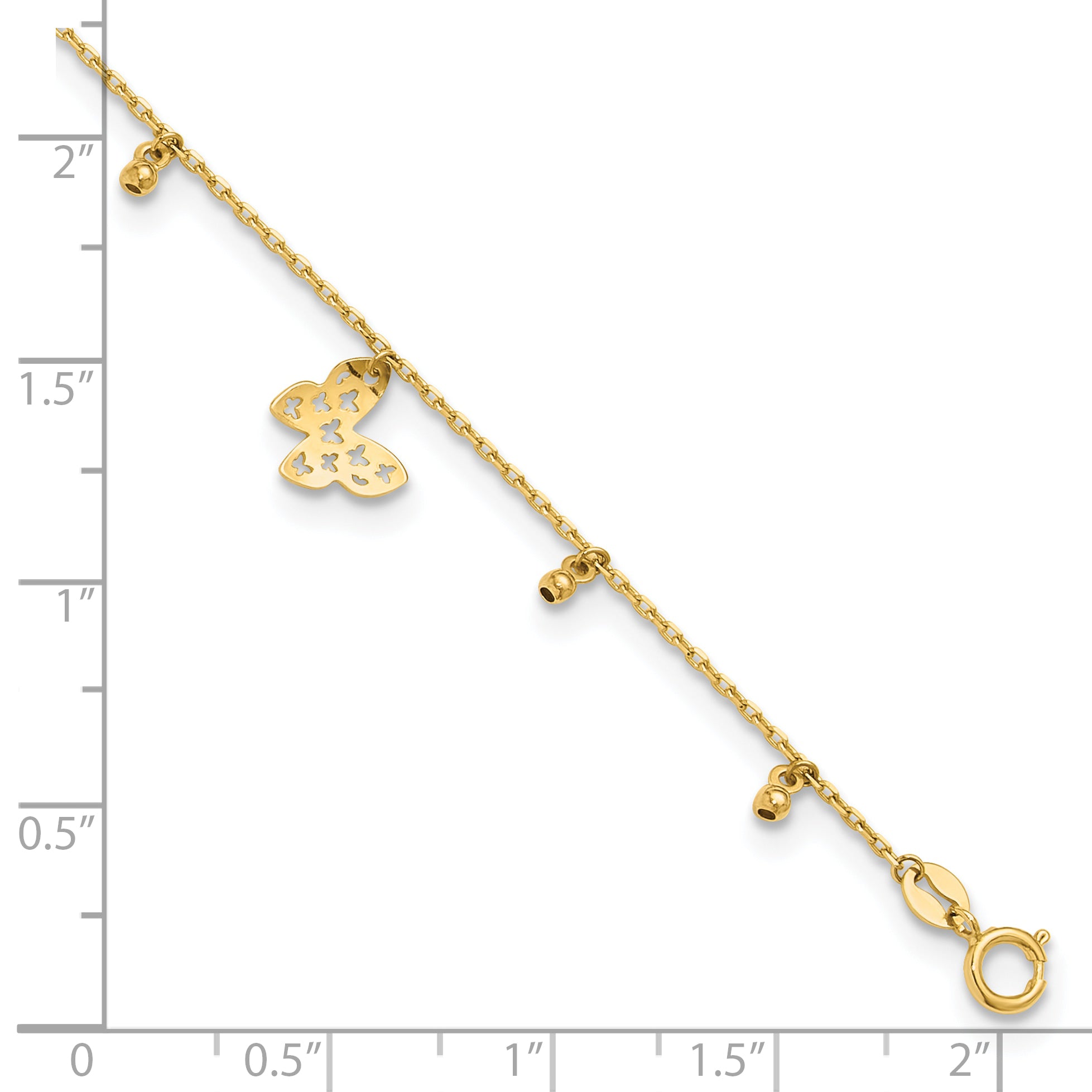 14K Polished Butterfly 9in Plus 1in. ext. Anklet