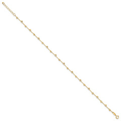 14K Polished and Diamond-cut Beads 9in Plus 1in ext. Anklet