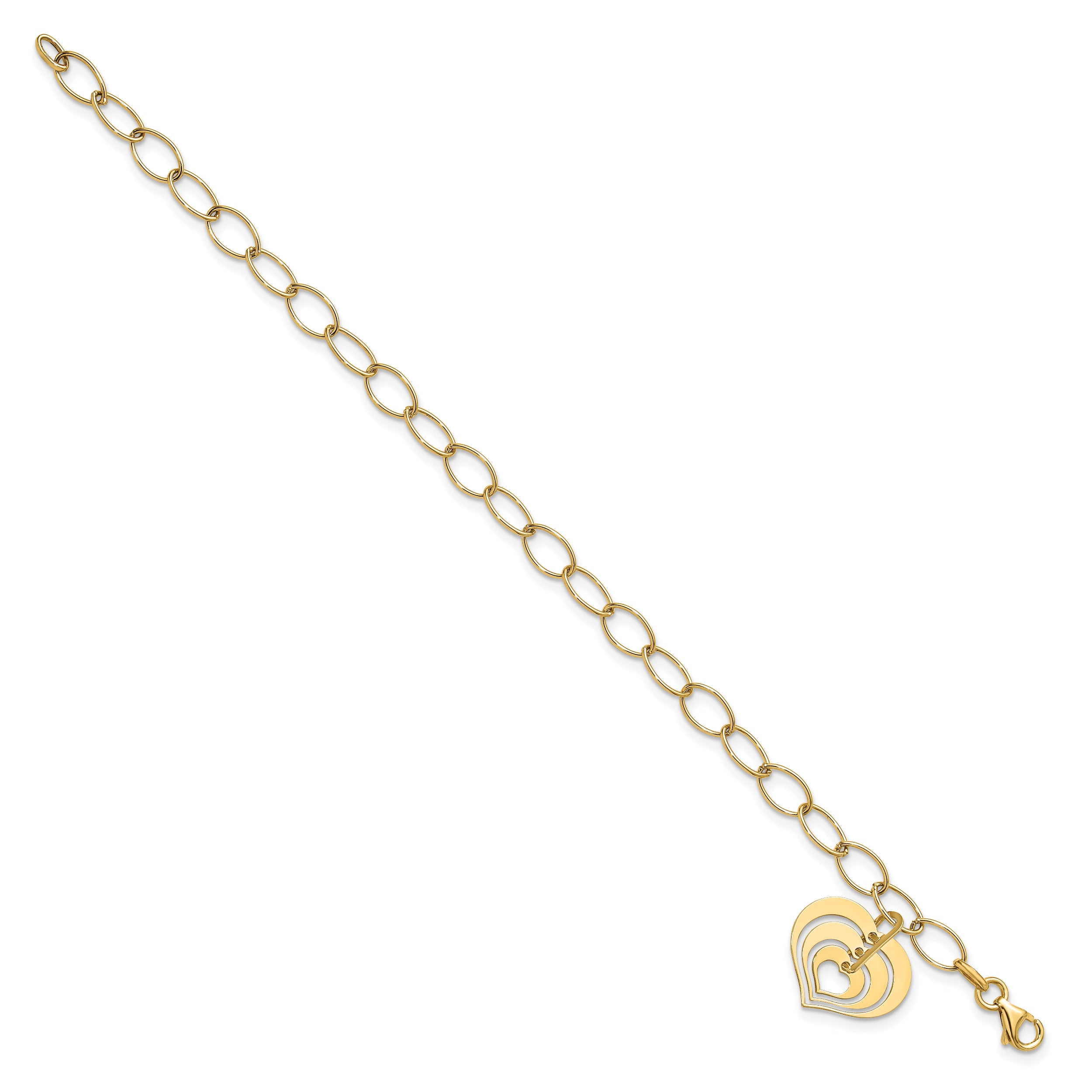 14K Polished Heart Charm Link Bracelet