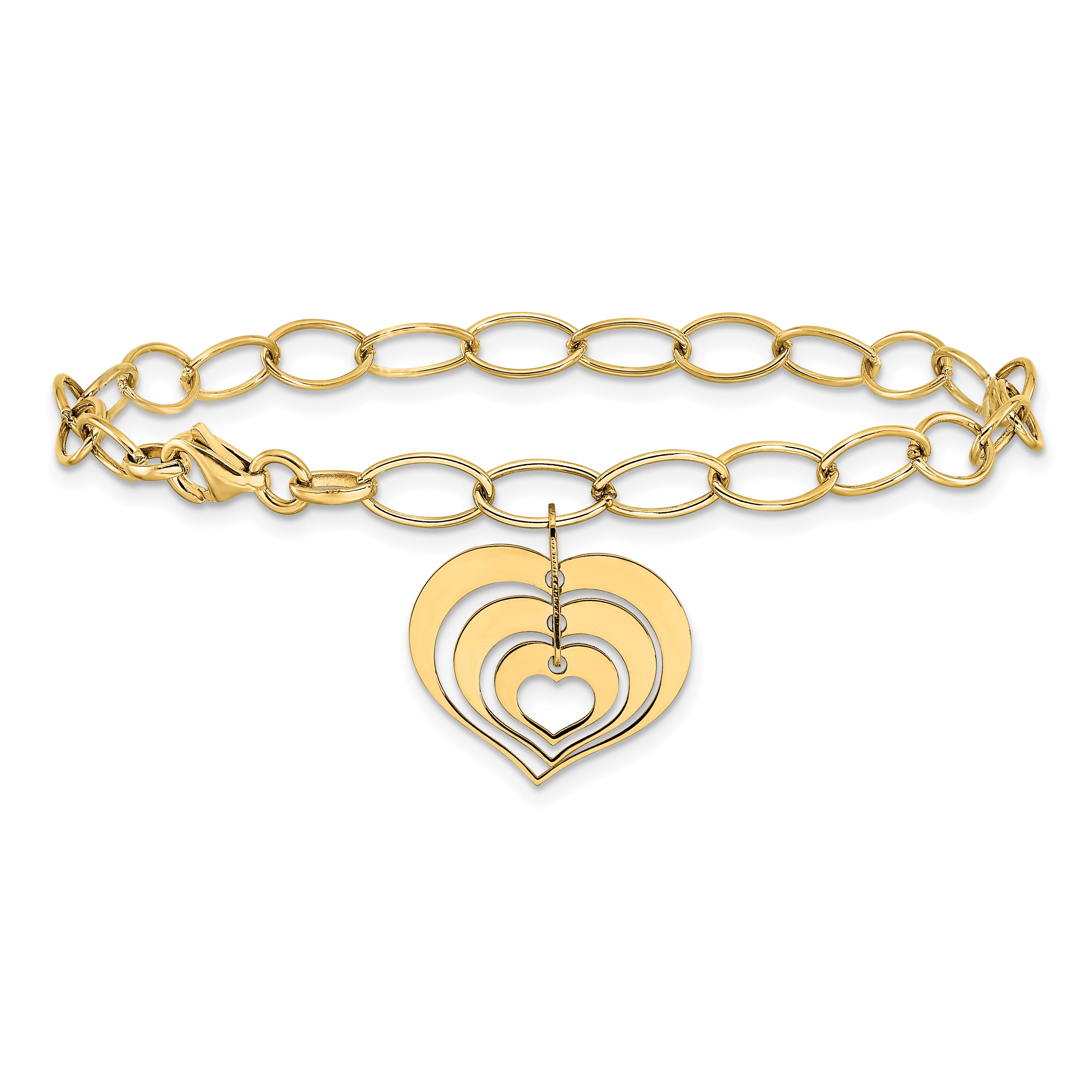 14K Polished Heart Charm Link Bracelet