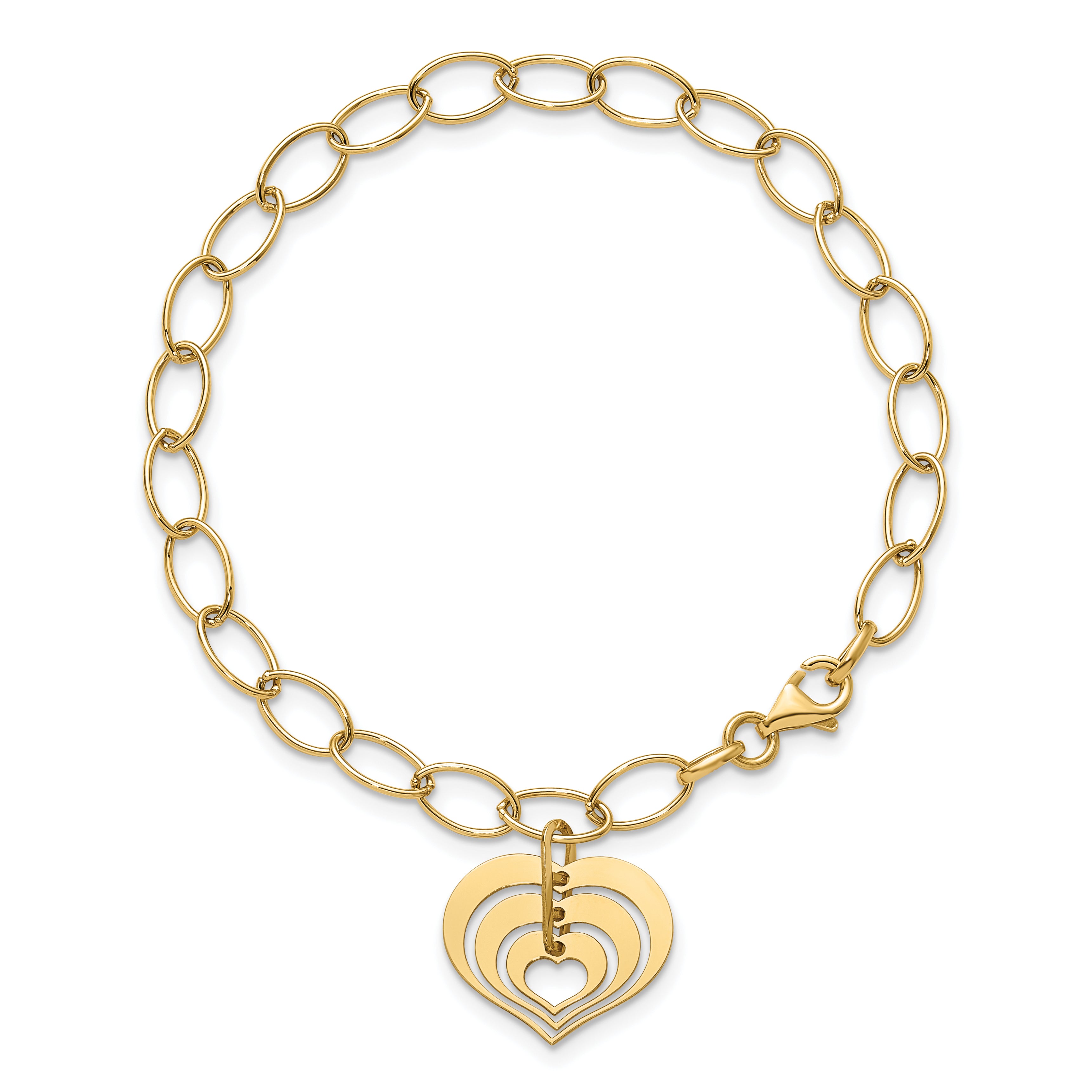 14K Polished Heart Charm Link Bracelet