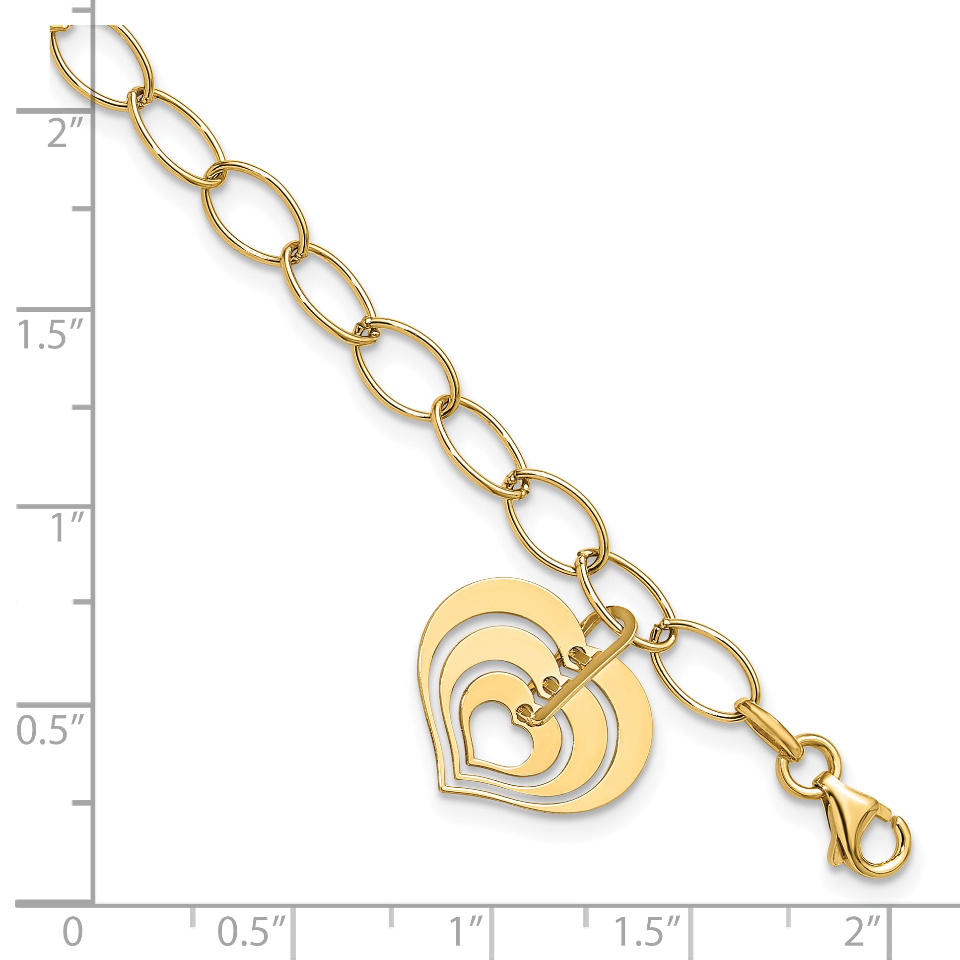 14K Polished Heart Charm Link Bracelet