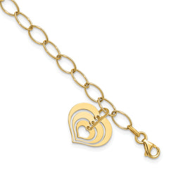 14K Polished Heart Charm Link Bracelet