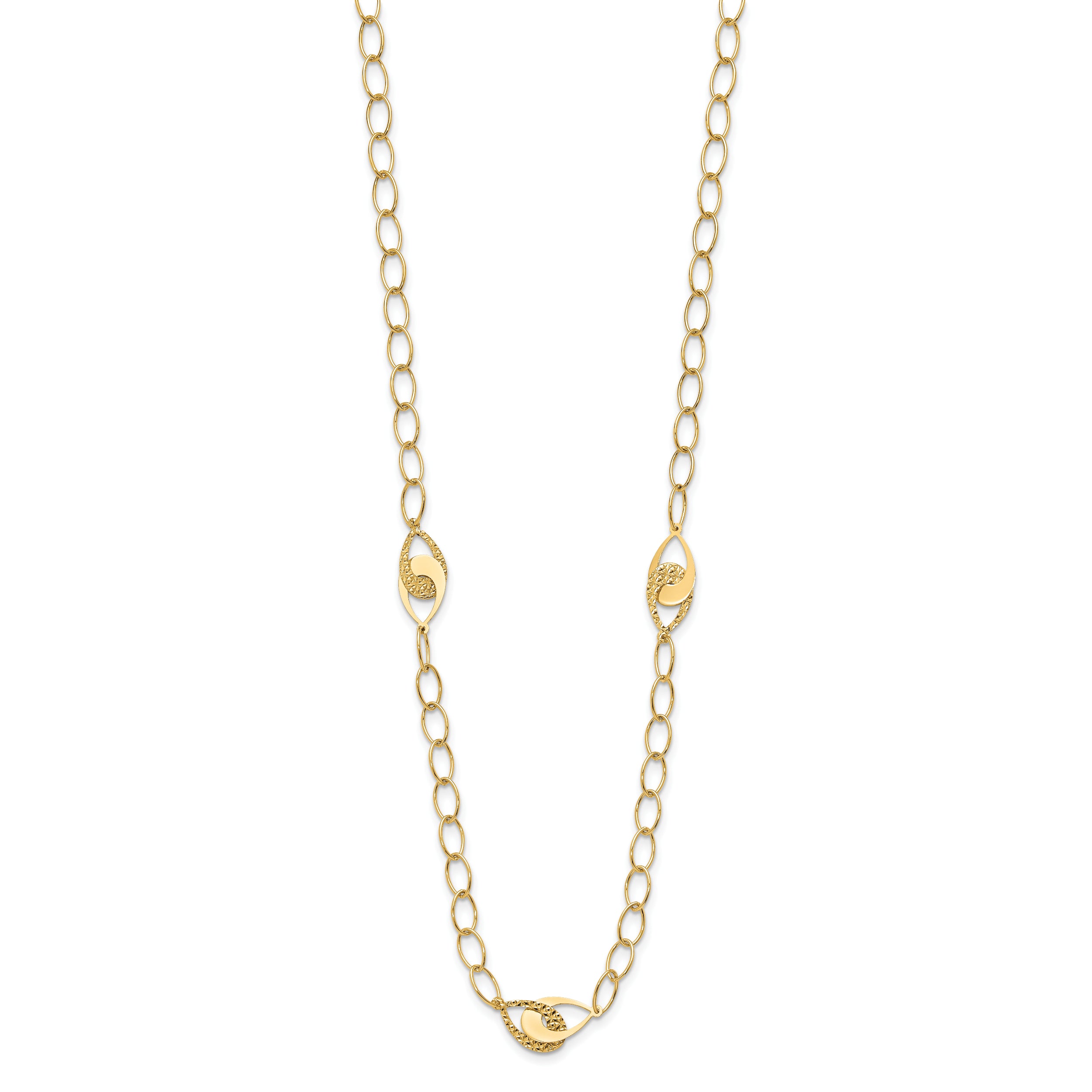 14K Polished and Diamond-cut Fancy Link with 1in ext. Necklace