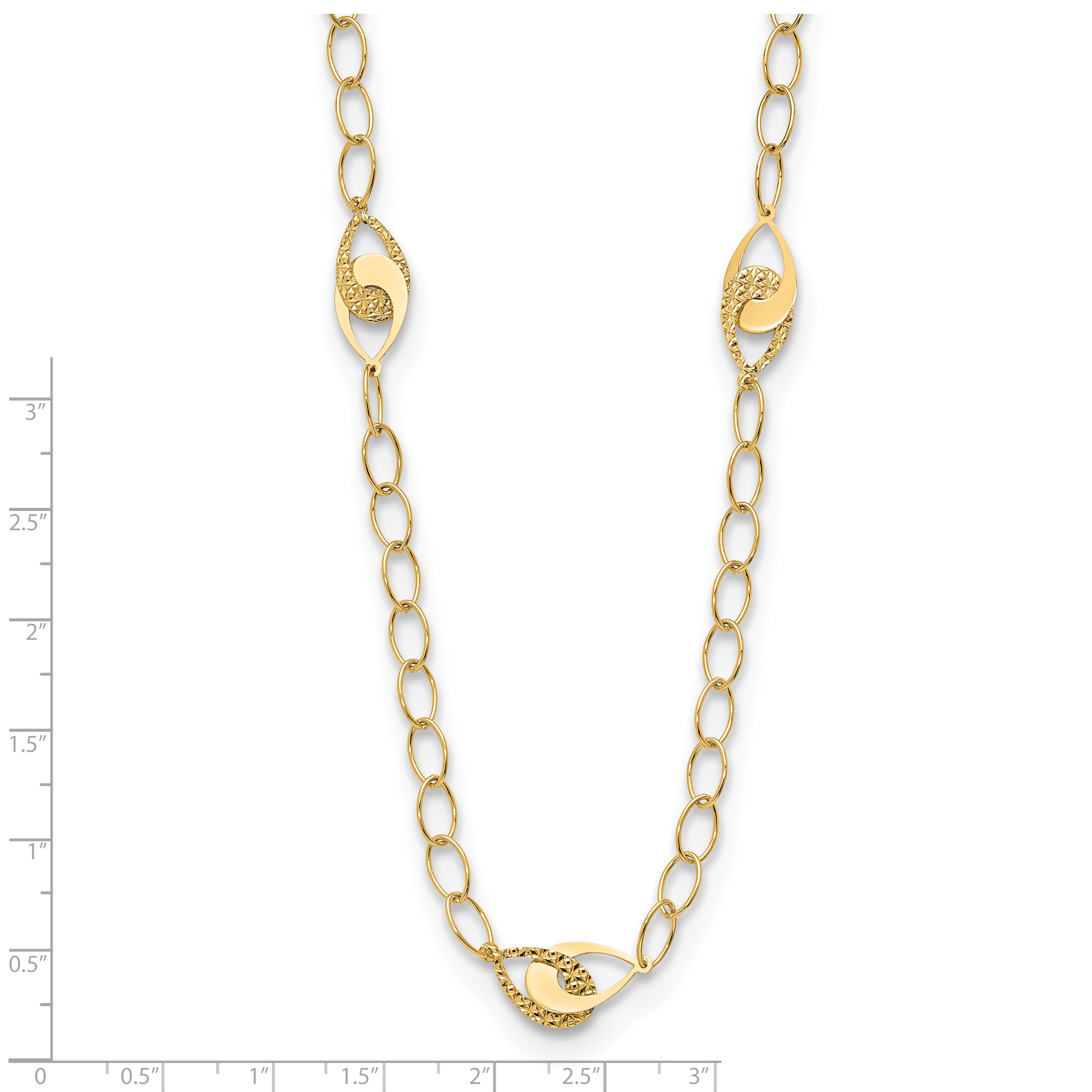 14K Polished and Diamond-cut Fancy Link with 1in ext. Necklace