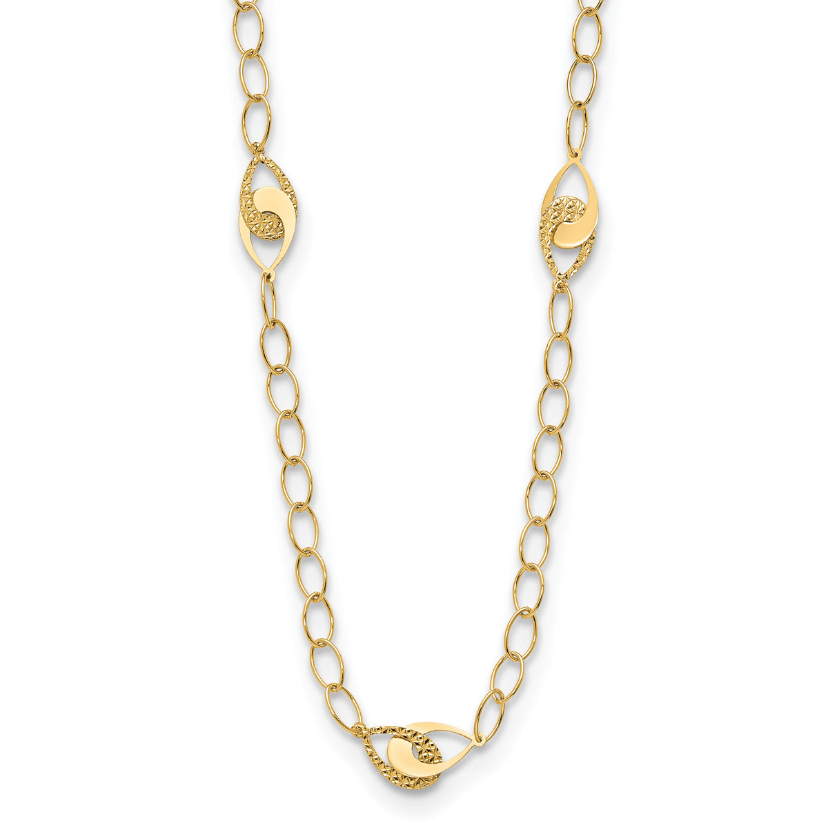 14K Polished and Diamond-cut Fancy Link with 1in ext. Necklace