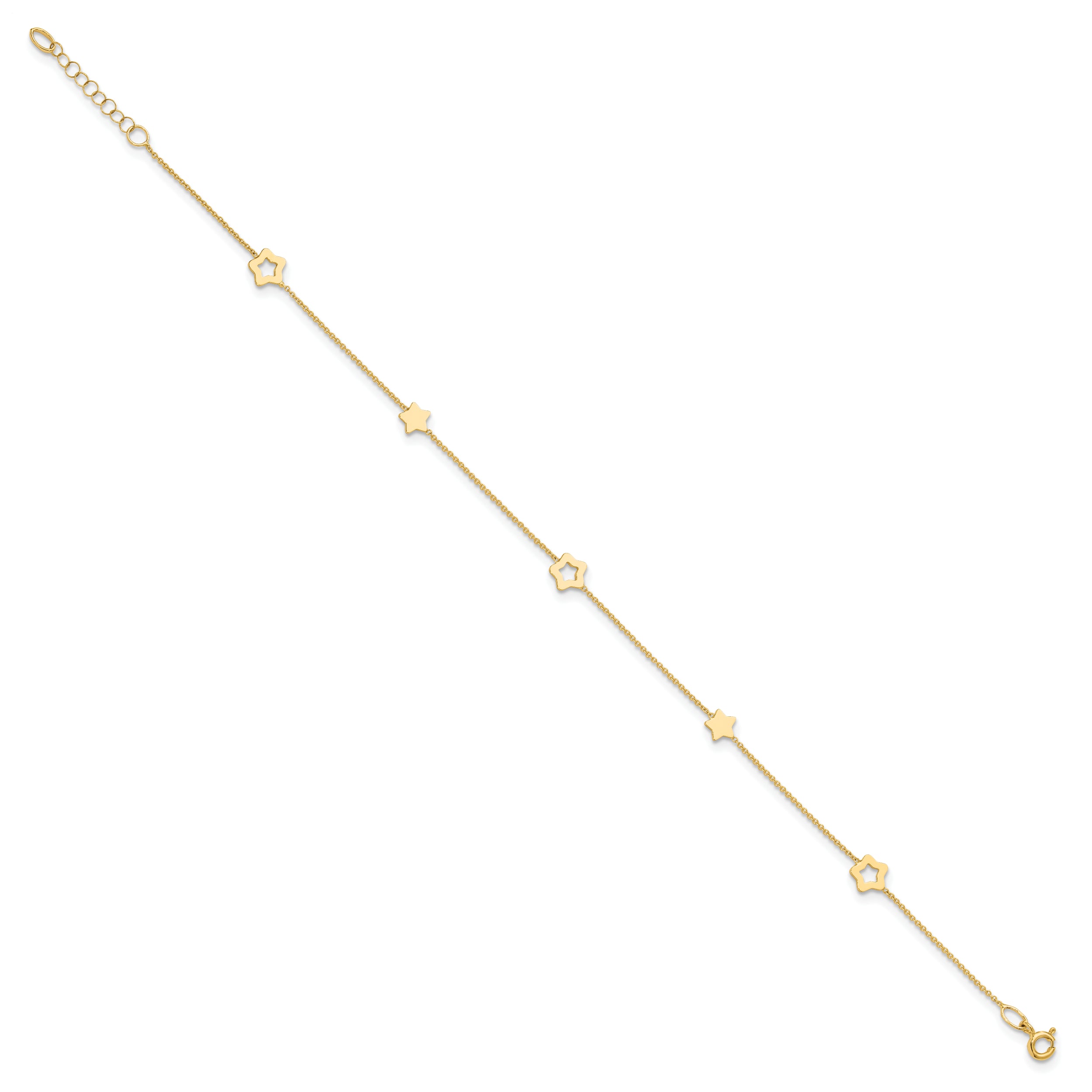 14K Polished Stars 9in Plus 1in ext. Anklet