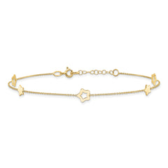 14K Polished Stars 9in Plus 1in ext. Anklet