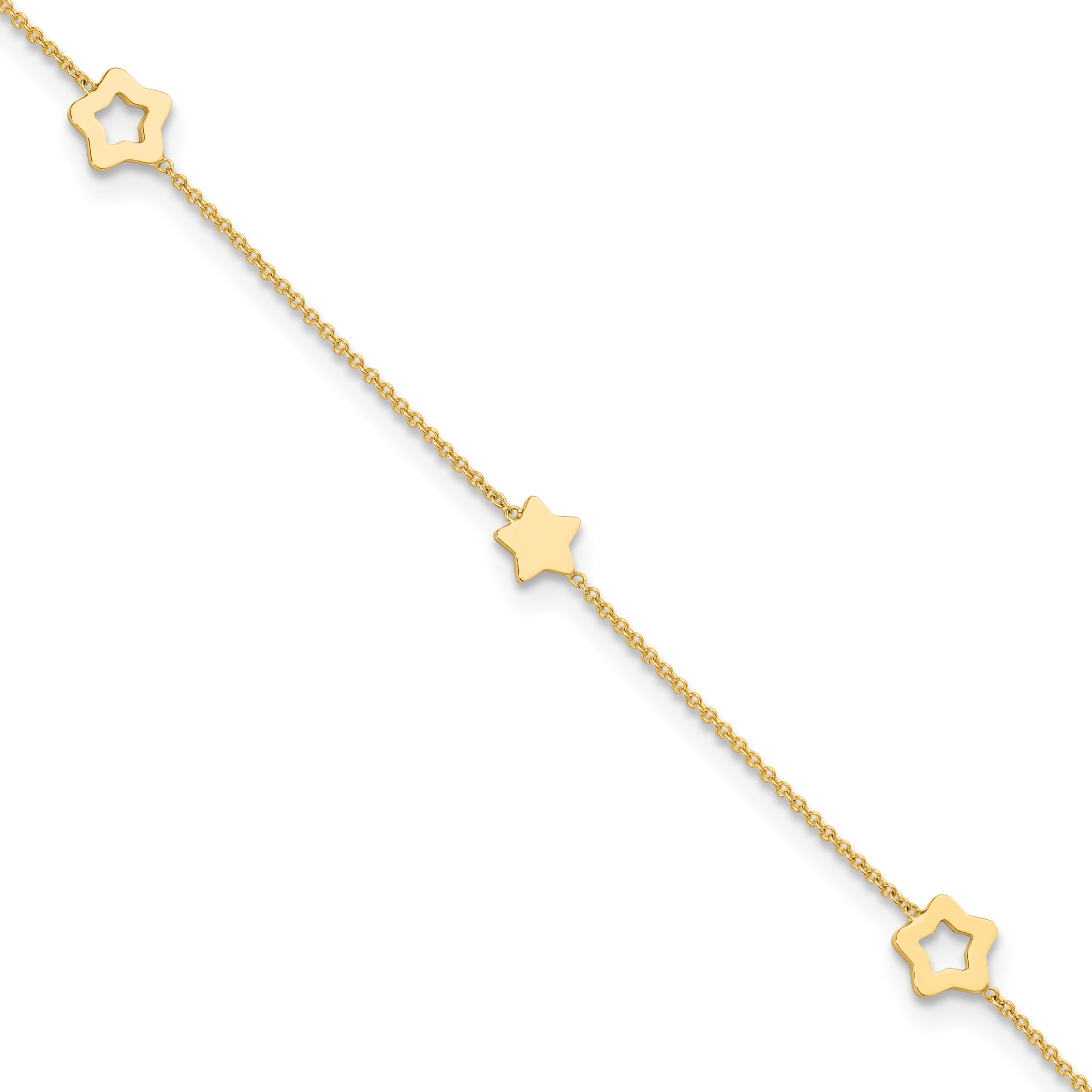 14K Polished Stars 9in Plus 1in ext. Anklet