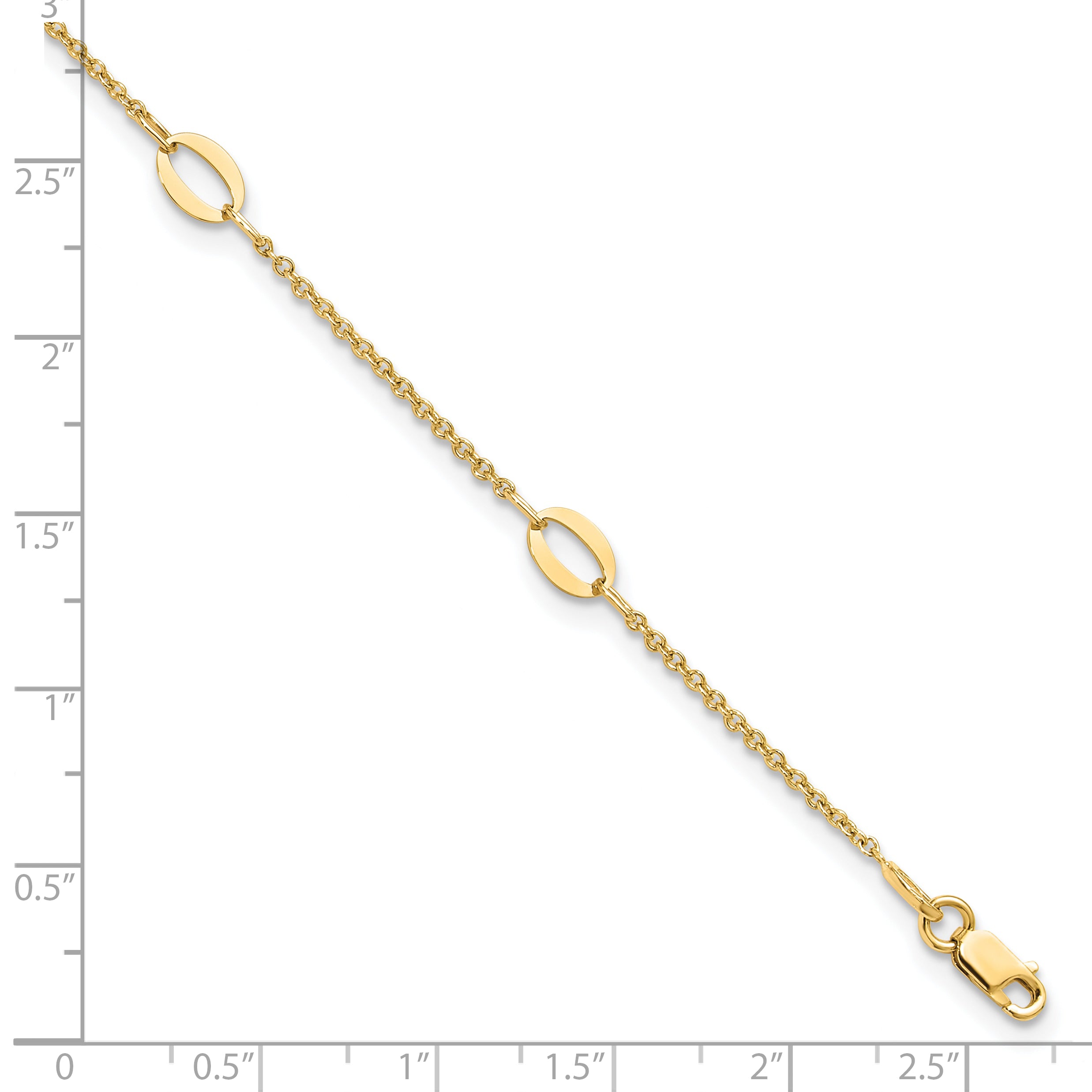 14K Polished Oval Links 9in Plus 1in ext. Anklet