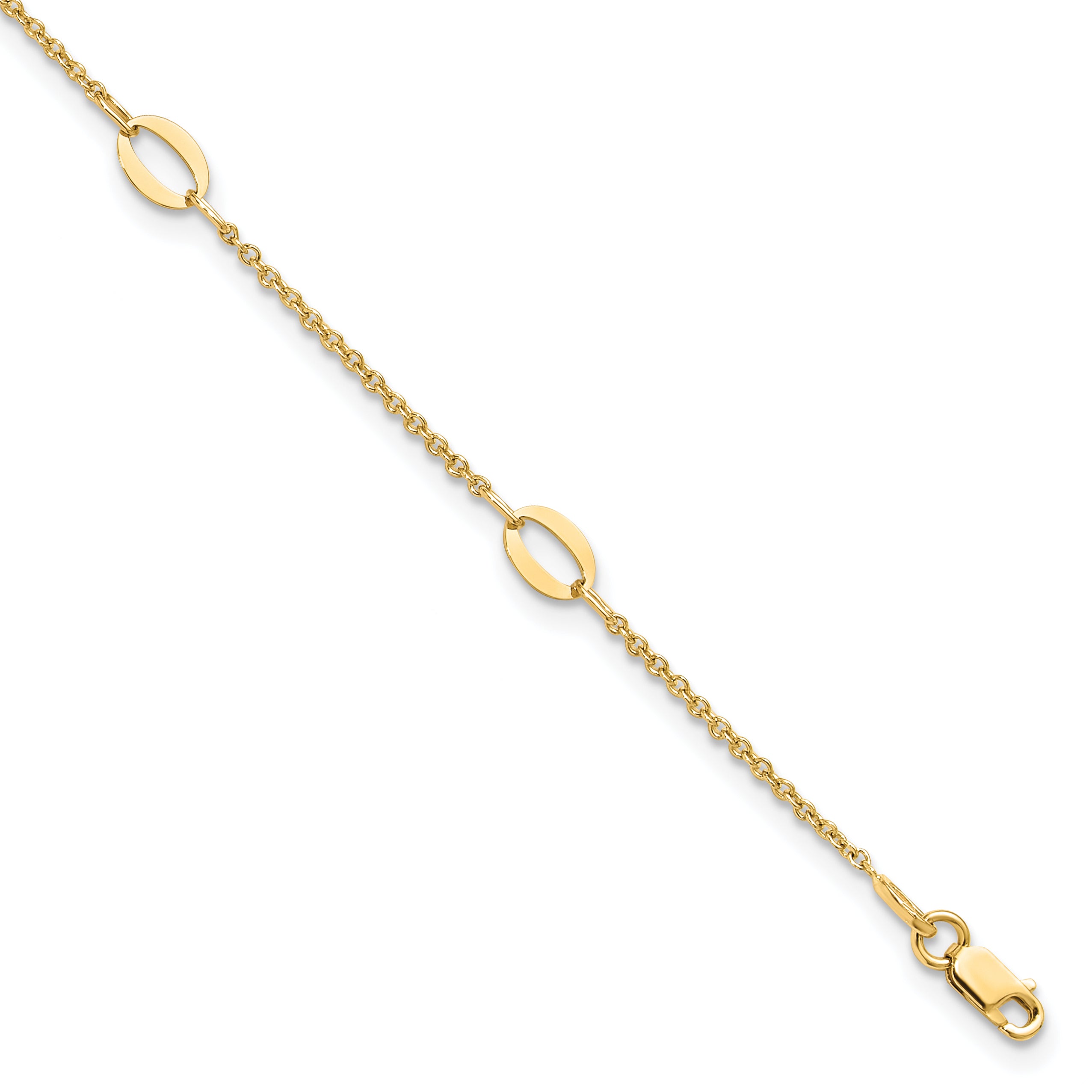 14K Polished Oval Links 9in Plus 1in ext. Anklet