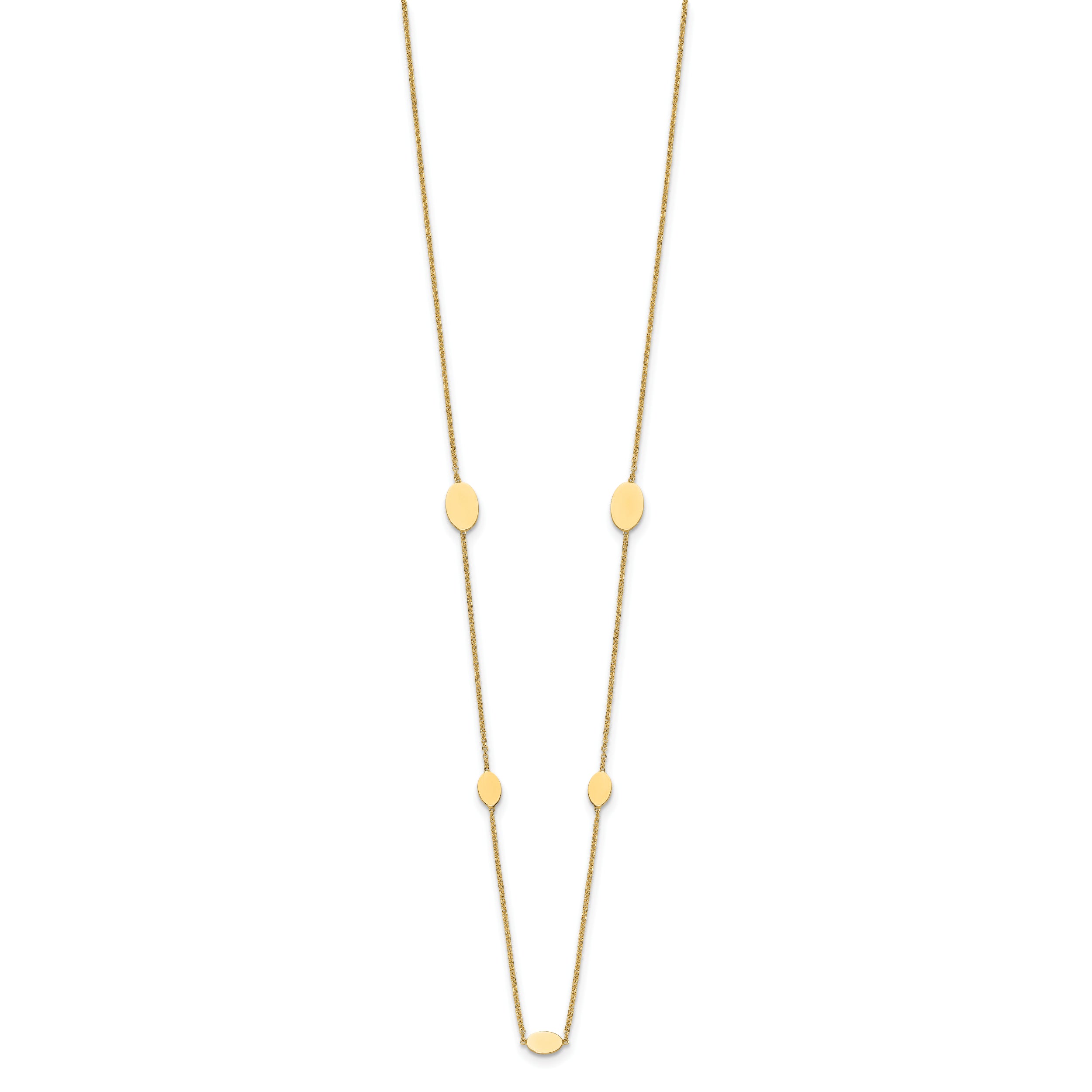 14K Polished Oval Discs Station with 1in ext. Necklace