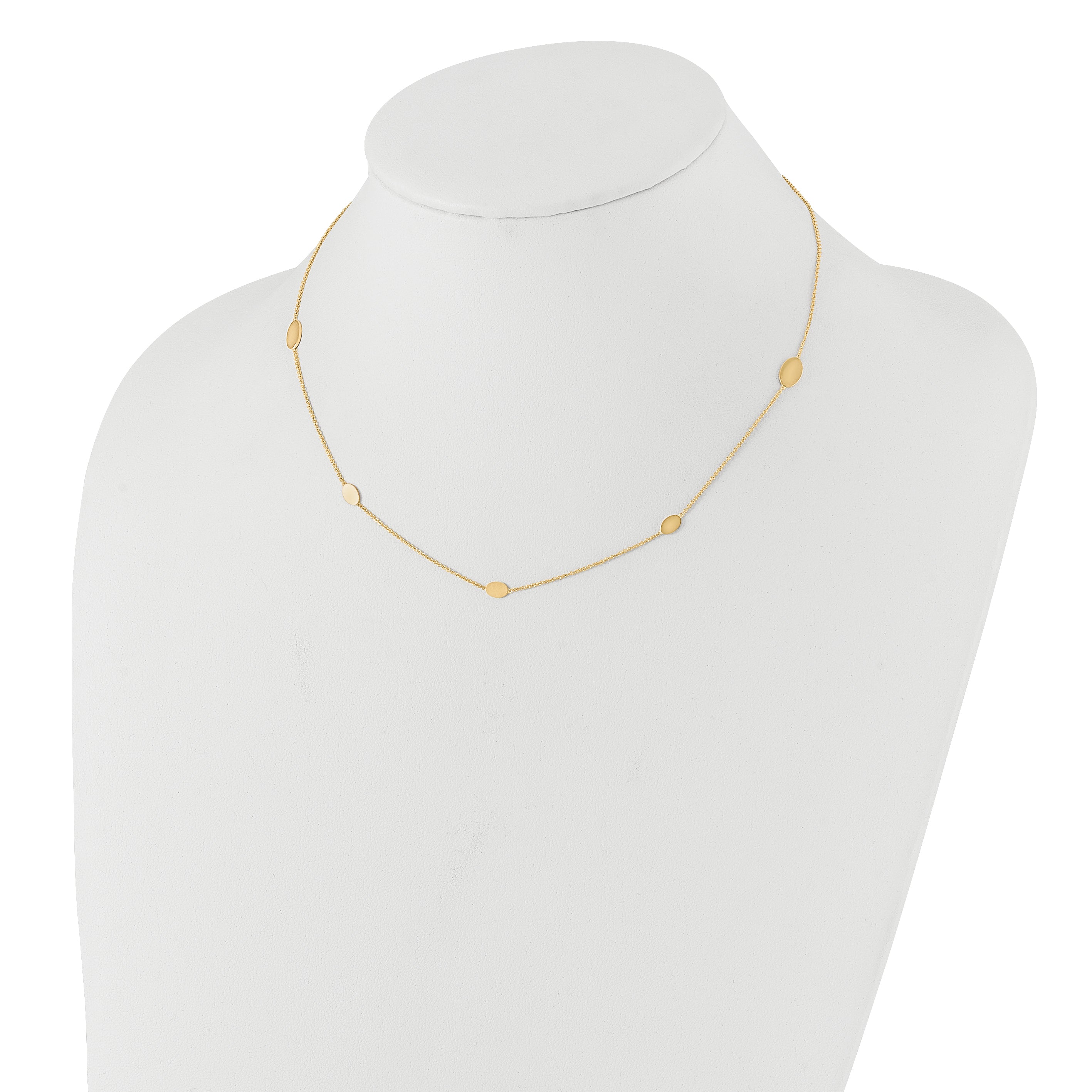 14K Polished Oval Discs Station with 1in ext. Necklace