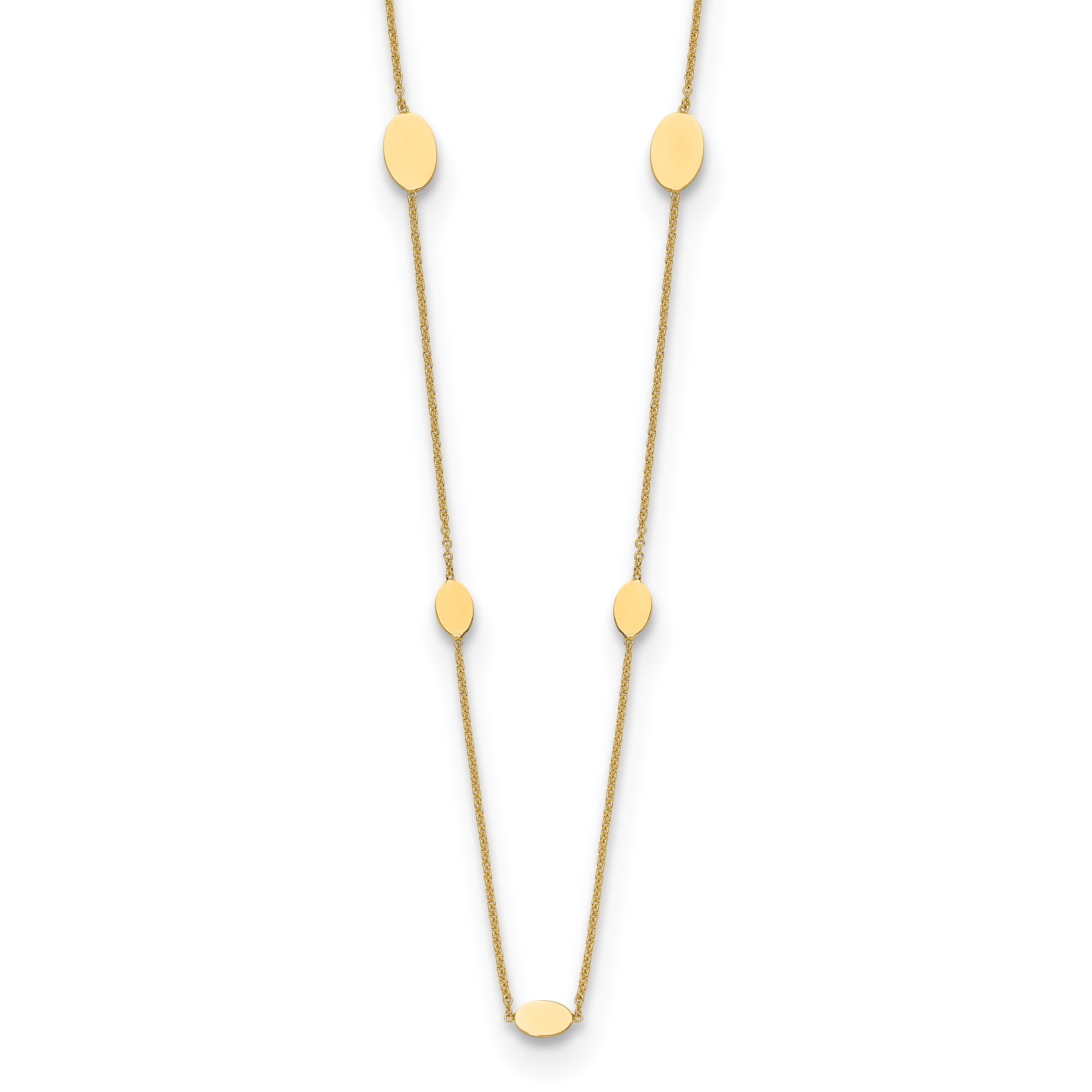 14K Polished Oval Discs Station with 1in ext. Necklace