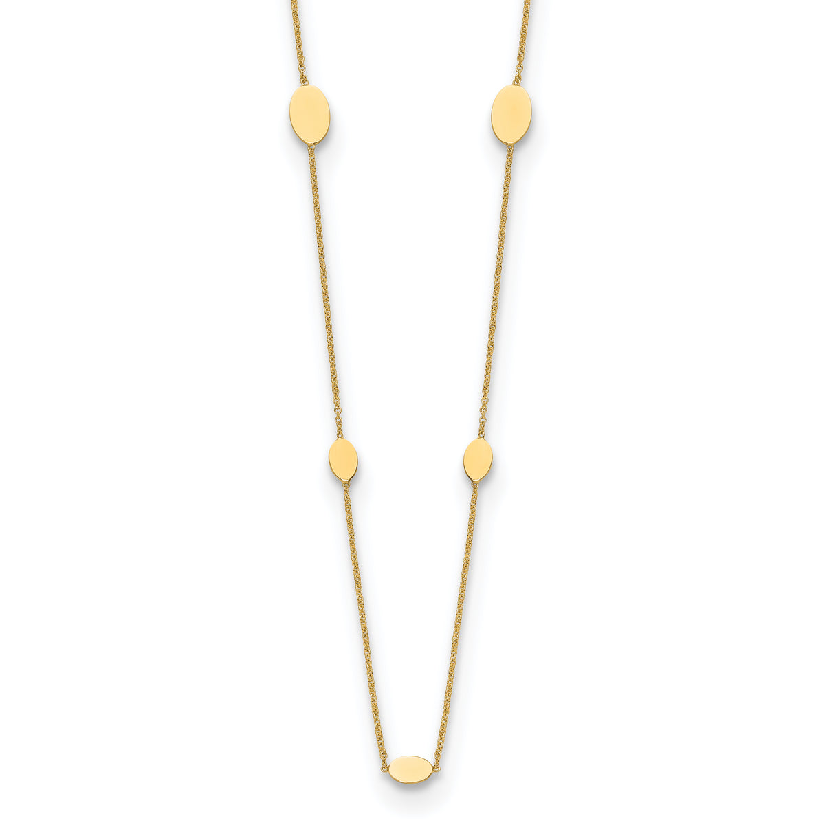 14K Polished Oval Discs Station with 1in ext. Necklace