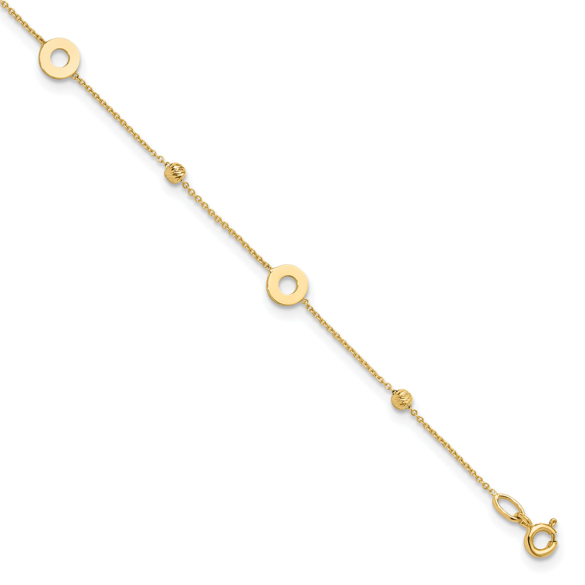 14K Polished and D/C Beads 9in Plus 1in ext. Anklet