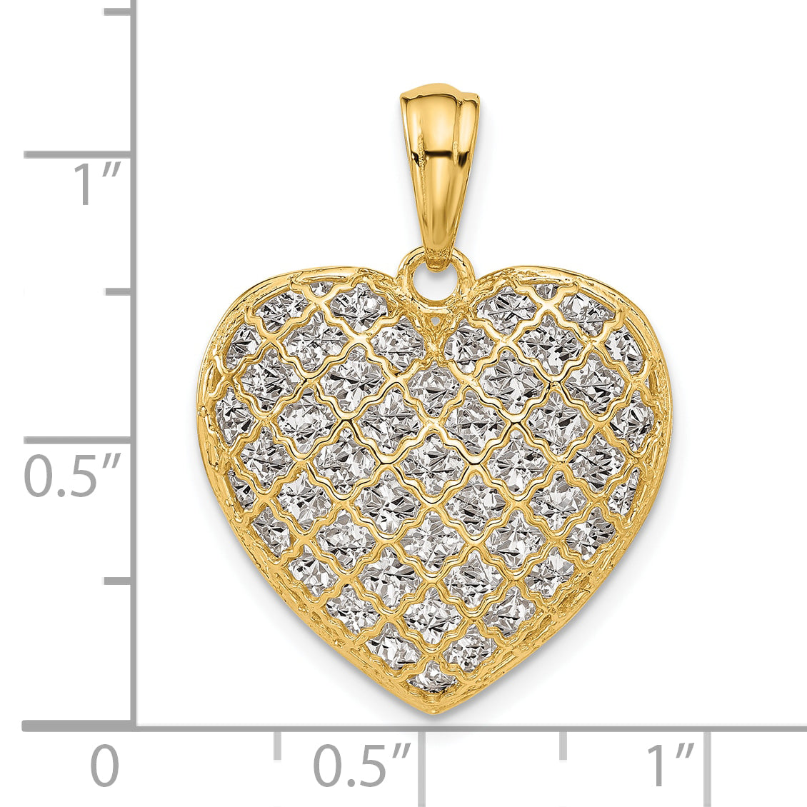 14K Two-tone Polished and Dia-cut Heart Pendant