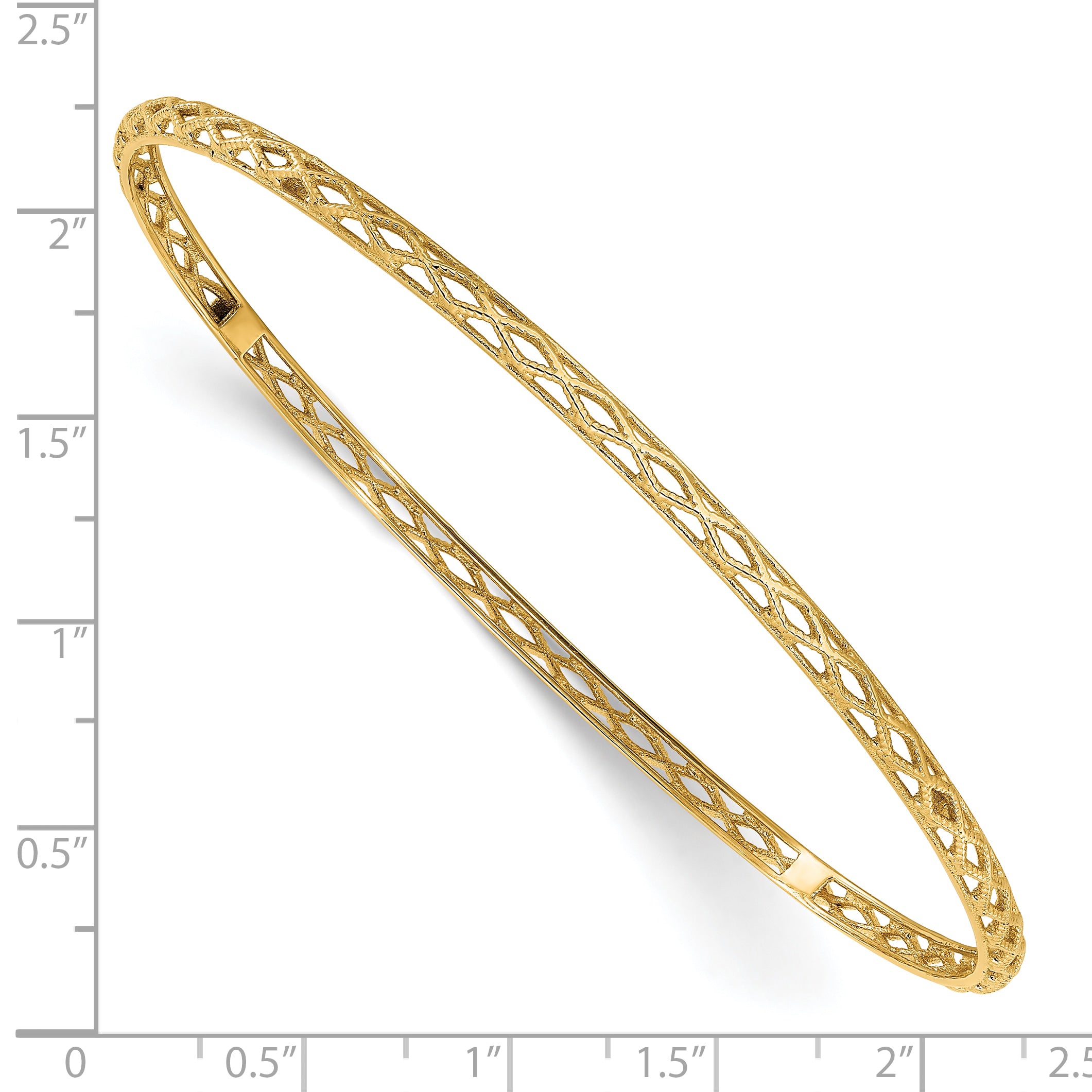 14K Polished and Textured Slip-on Bangle